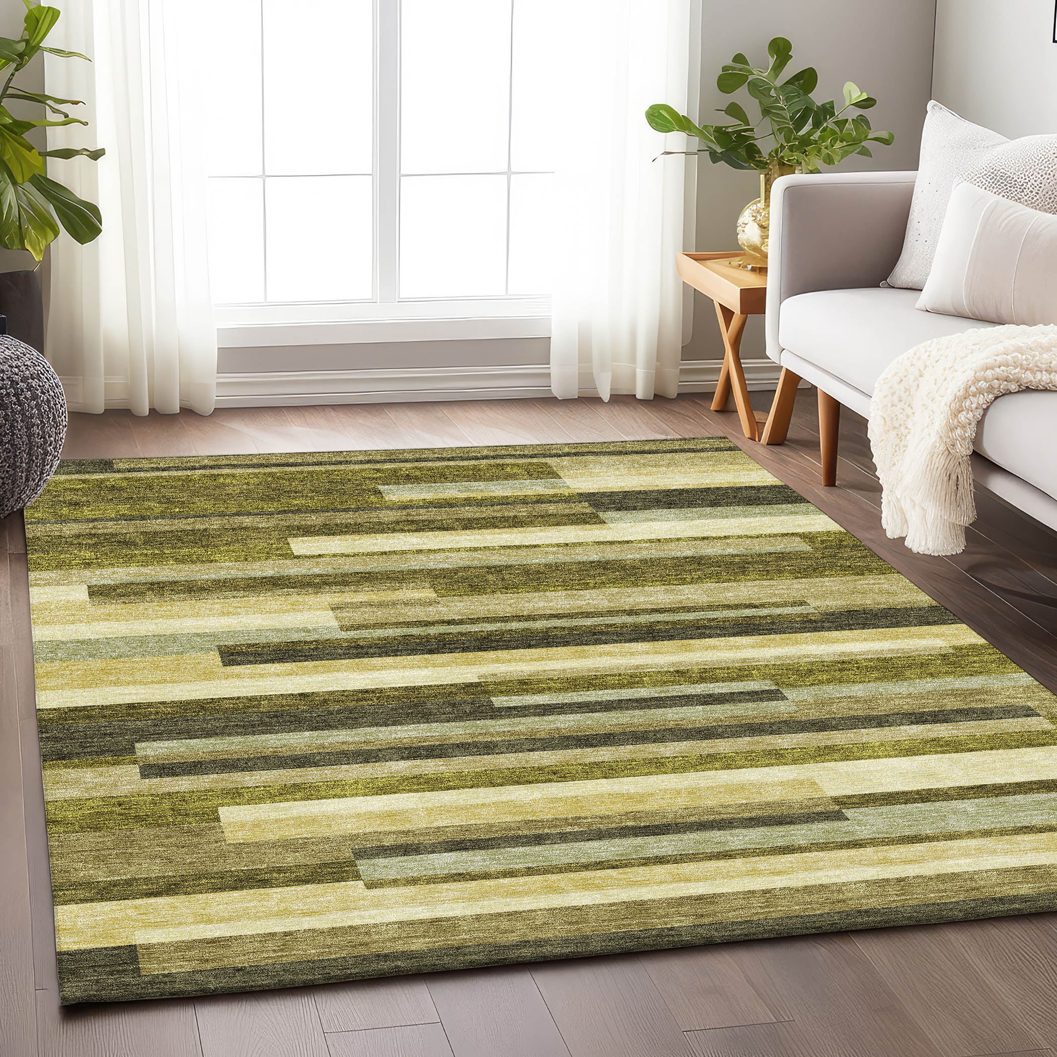 Tallinn Machine Washable Transitional Olive Green Rug 2'6" x 3'10" #shape_Rectangle
