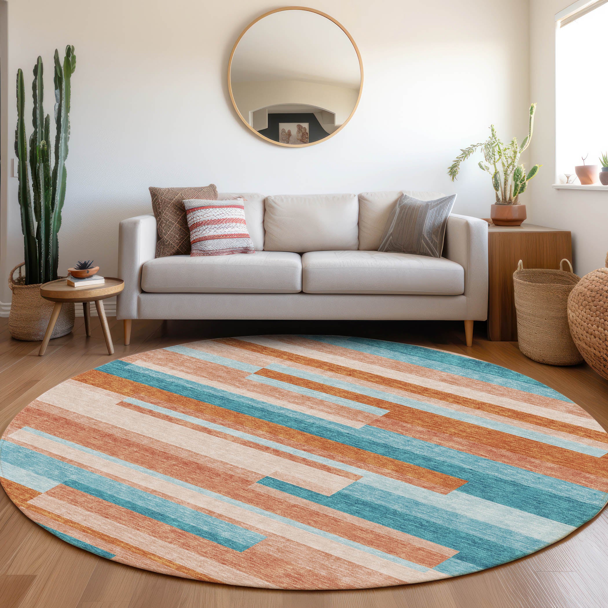 Tallinn Machine Washable Transitional Orange Rug 8' x 8' #shape_Round