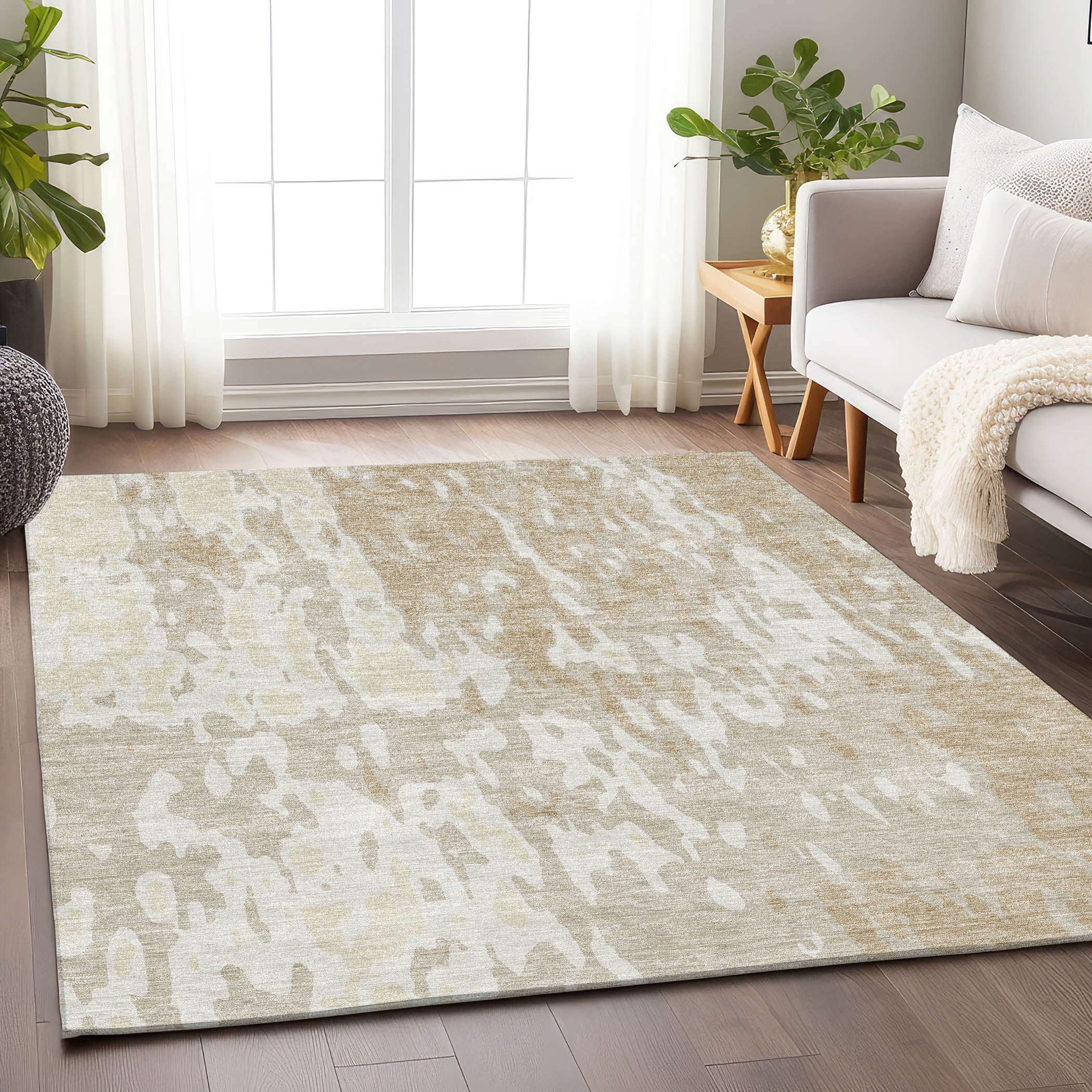 Seoul Machine Washable Transitional Beige Brown Rug 2'6" x 3'10" #shape_Rectangle