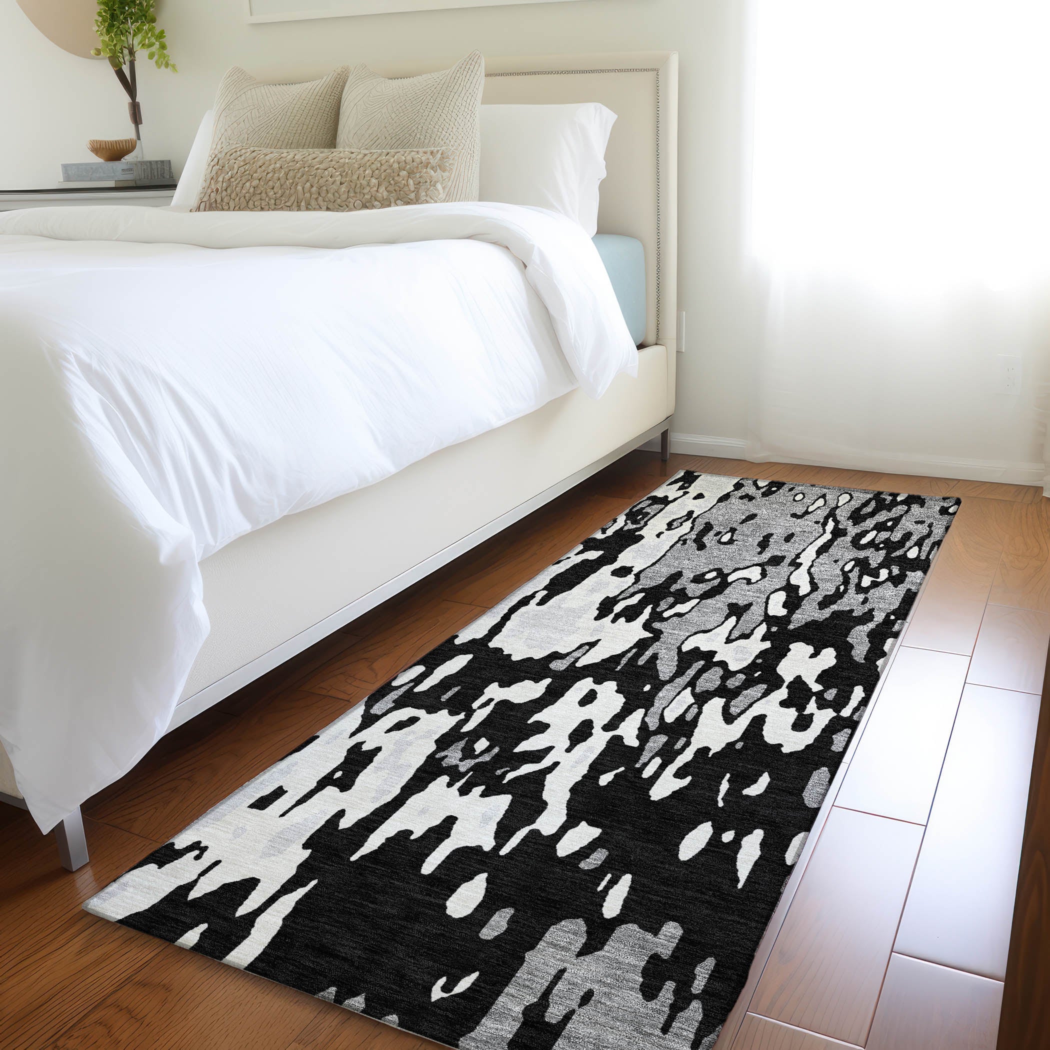 Seoul Machine Washable Transitional Black Rug 2'3" x 7'6" #shape_Runner