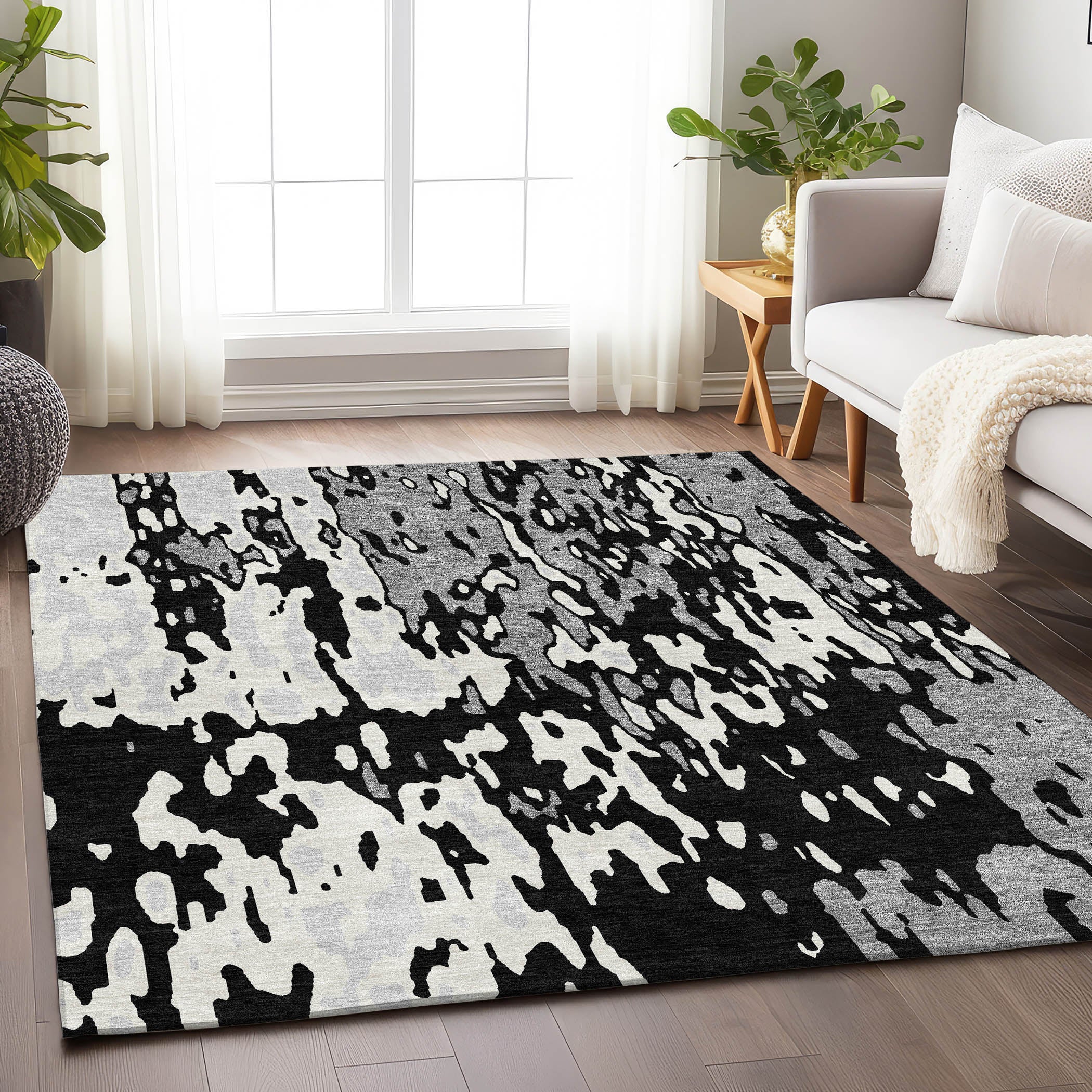 Seoul Machine Washable Transitional Black Rug 2'6" x 3'10" #shape_Rectangle