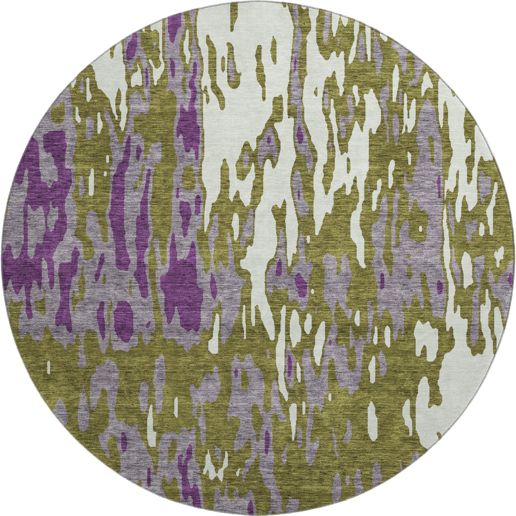 Seoul Machine Washable Transitional Olive Green Rug 8' x 8' #shape_Round