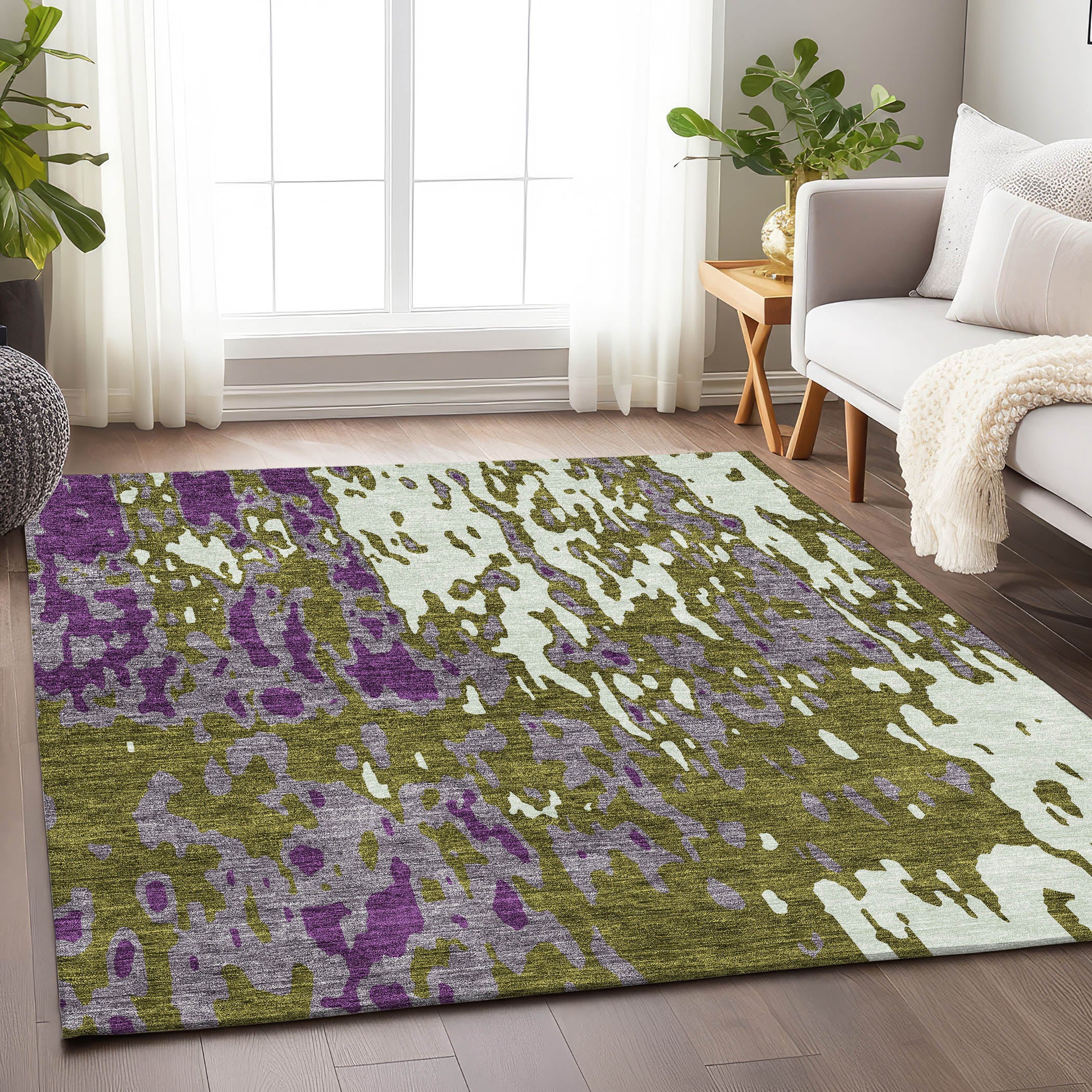 Seoul Machine Washable Transitional Olive Green Rug 2'6" x 3'10" #shape_Rectangle