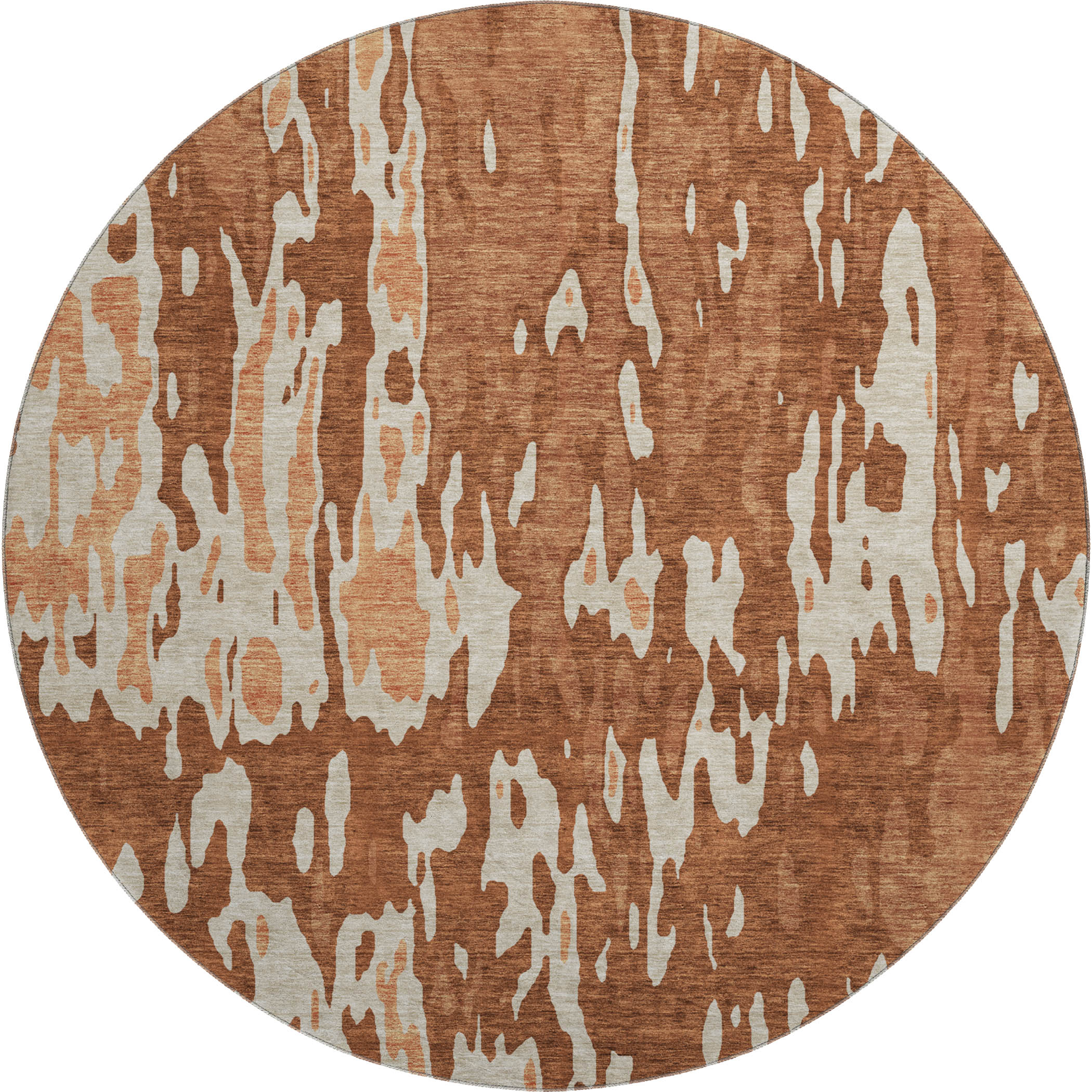 Seoul Machine Washable Transitional Paprika Orange Rug 8' x 8' #shape_Round