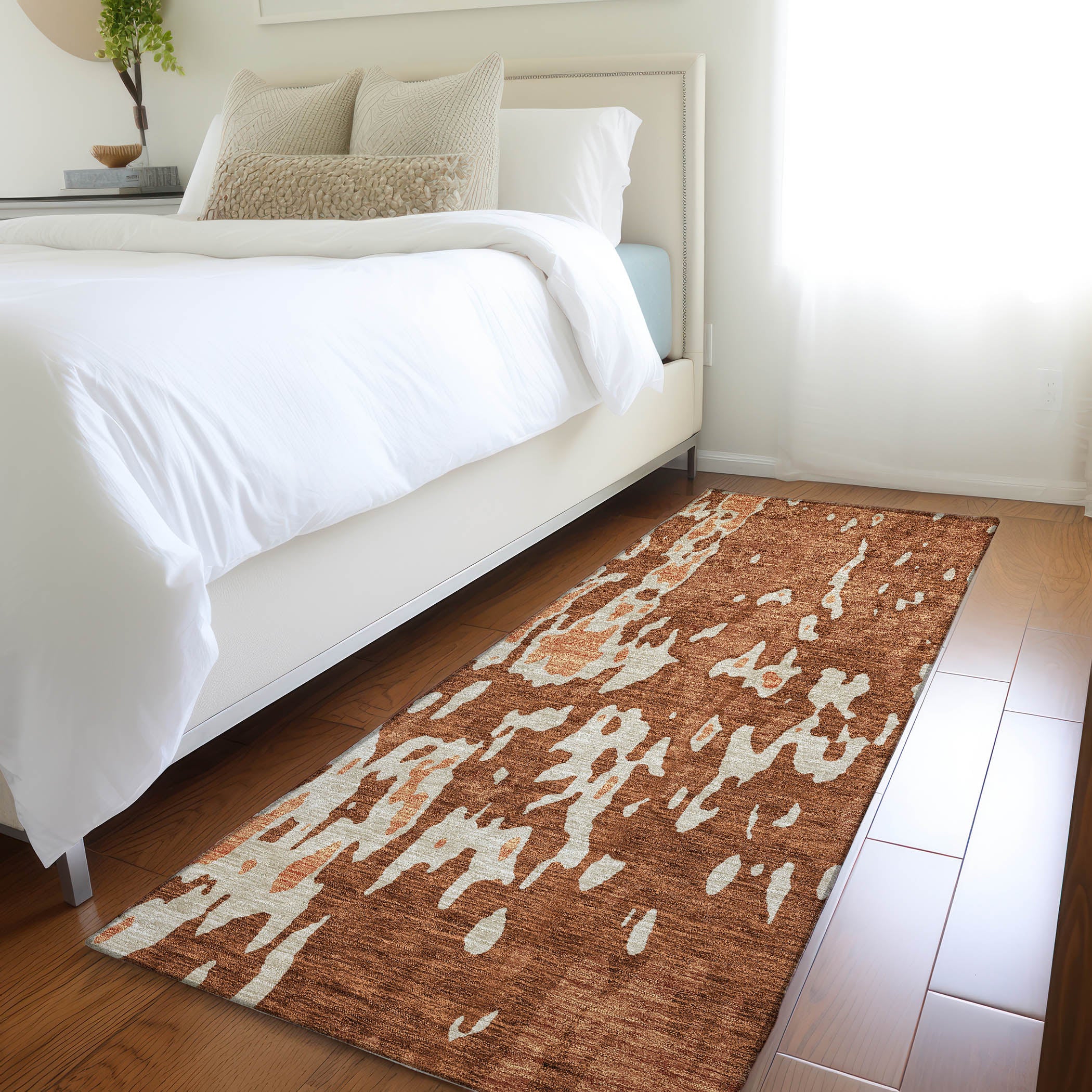 Seoul Machine Washable Transitional Paprika Orange Rug 2'3" x 7'6" #shape_Runner