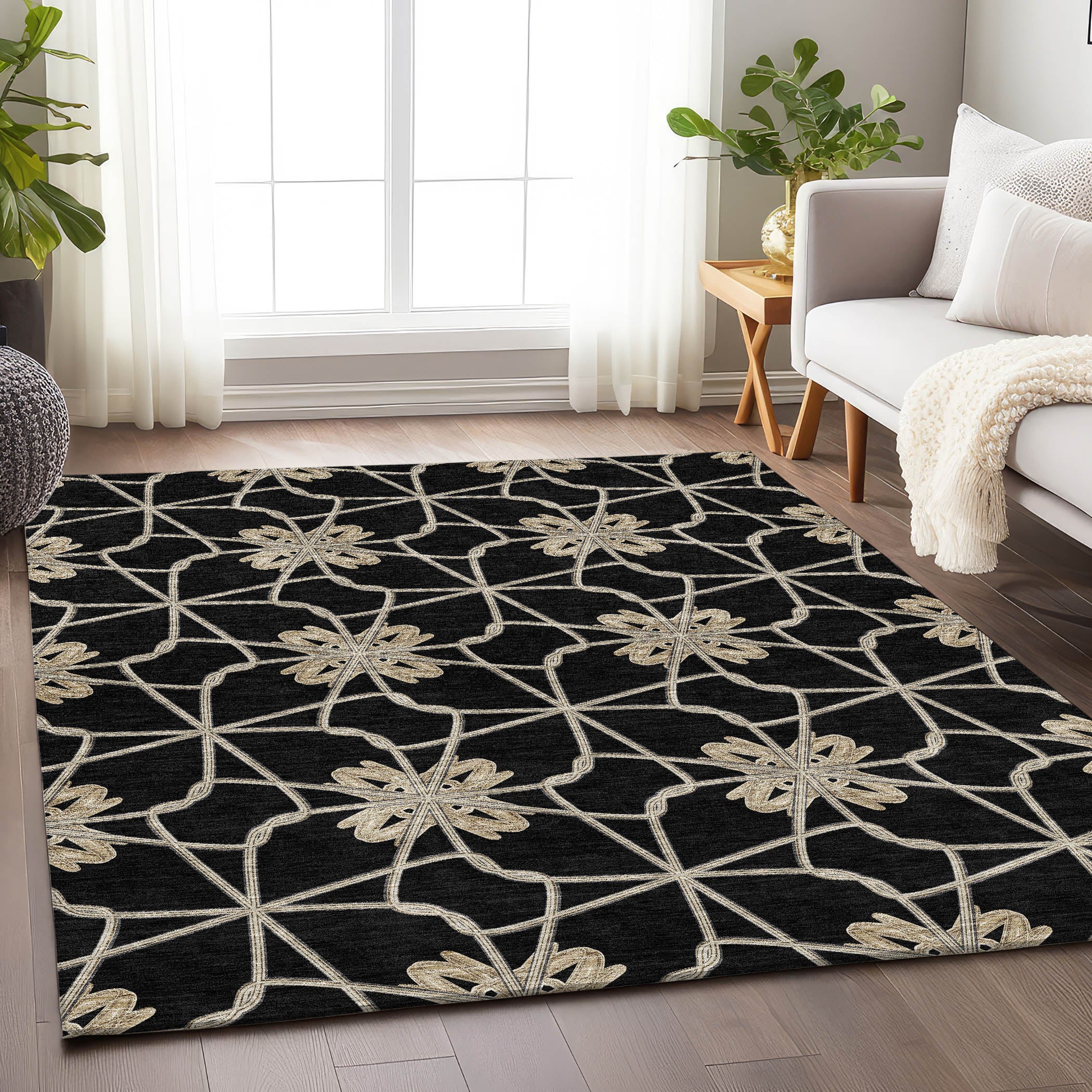 Salzburg Machine Washable Transitional Black Rug 2'6" x 3'10" #shape_Rectangle