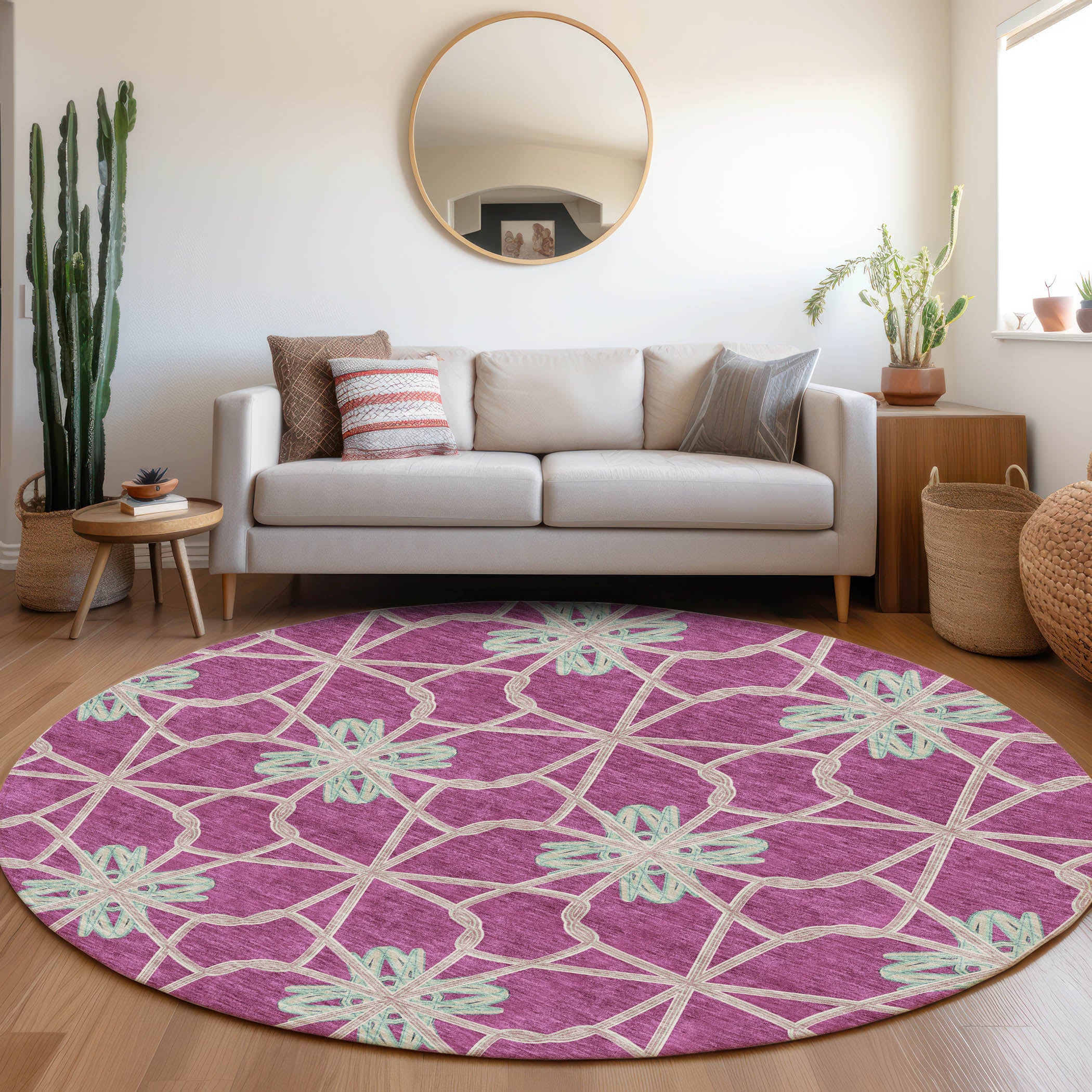 Salzburg Machine Washable Transitional Blush Pink Rug 8' x 8' #shape_Round