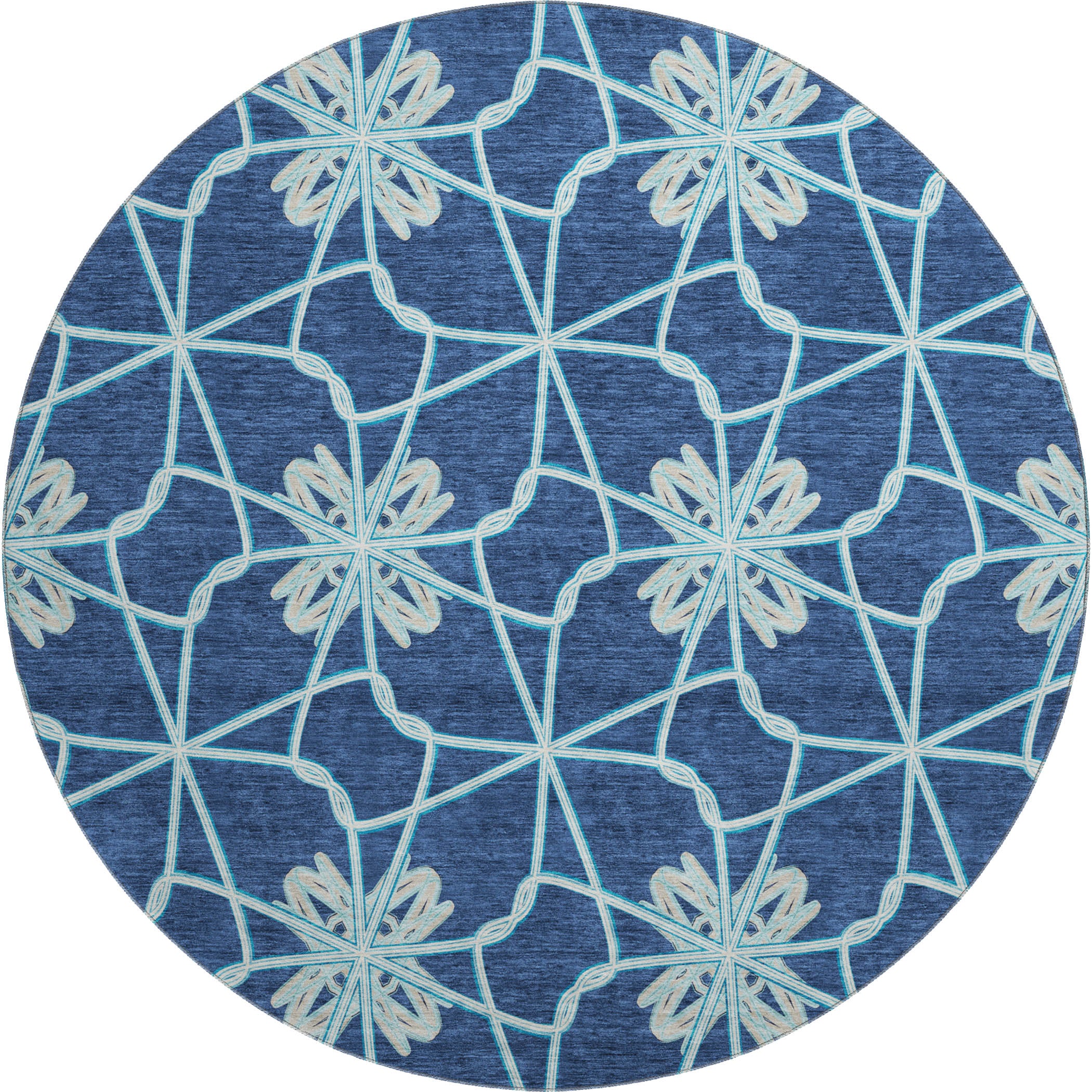 Salzburg Machine Washable Transitional Navy Blue Rug 8' x 8' #shape_Round