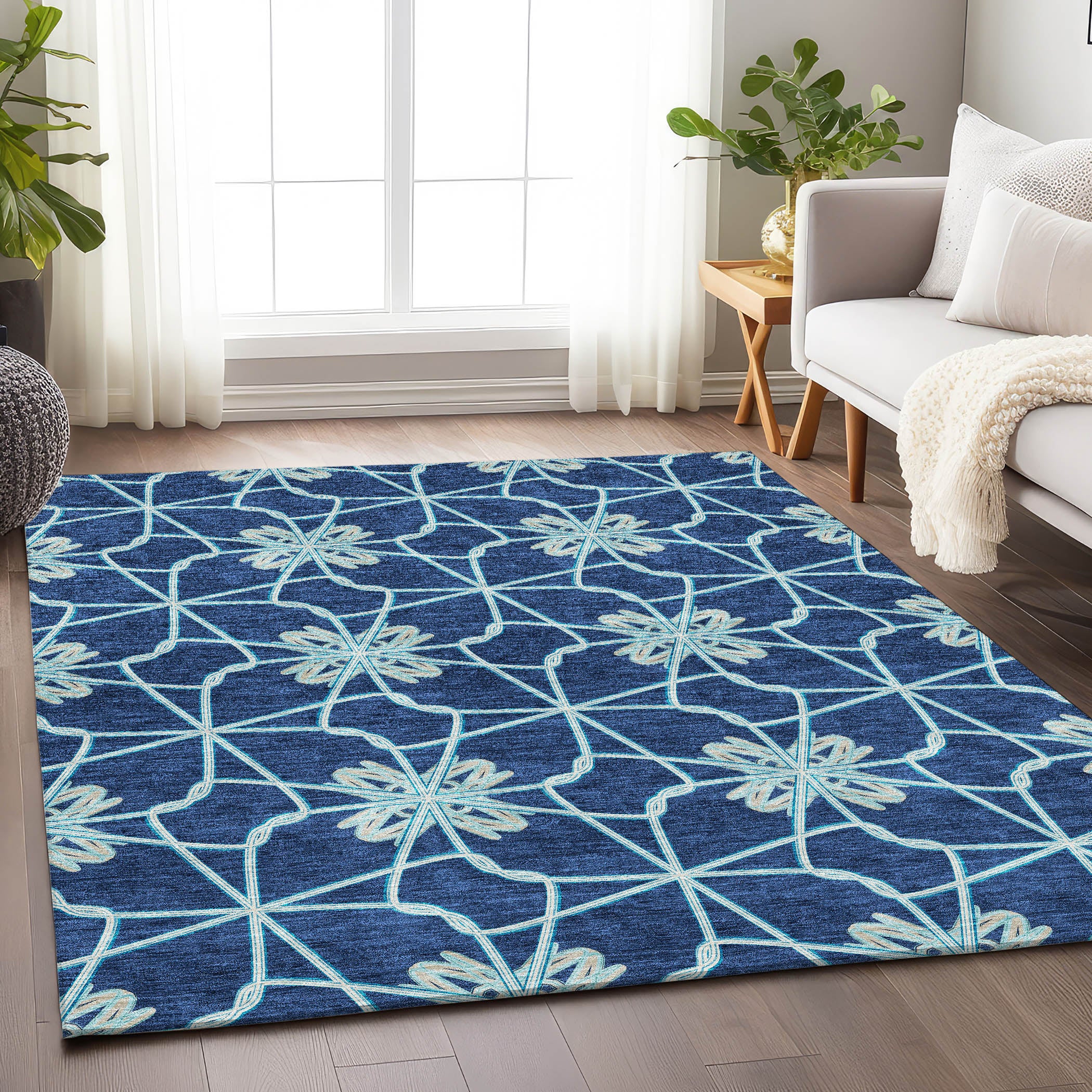 Salzburg Machine Washable Transitional Navy Blue Rug 2'6" x 3'10" #shape_Rectangle