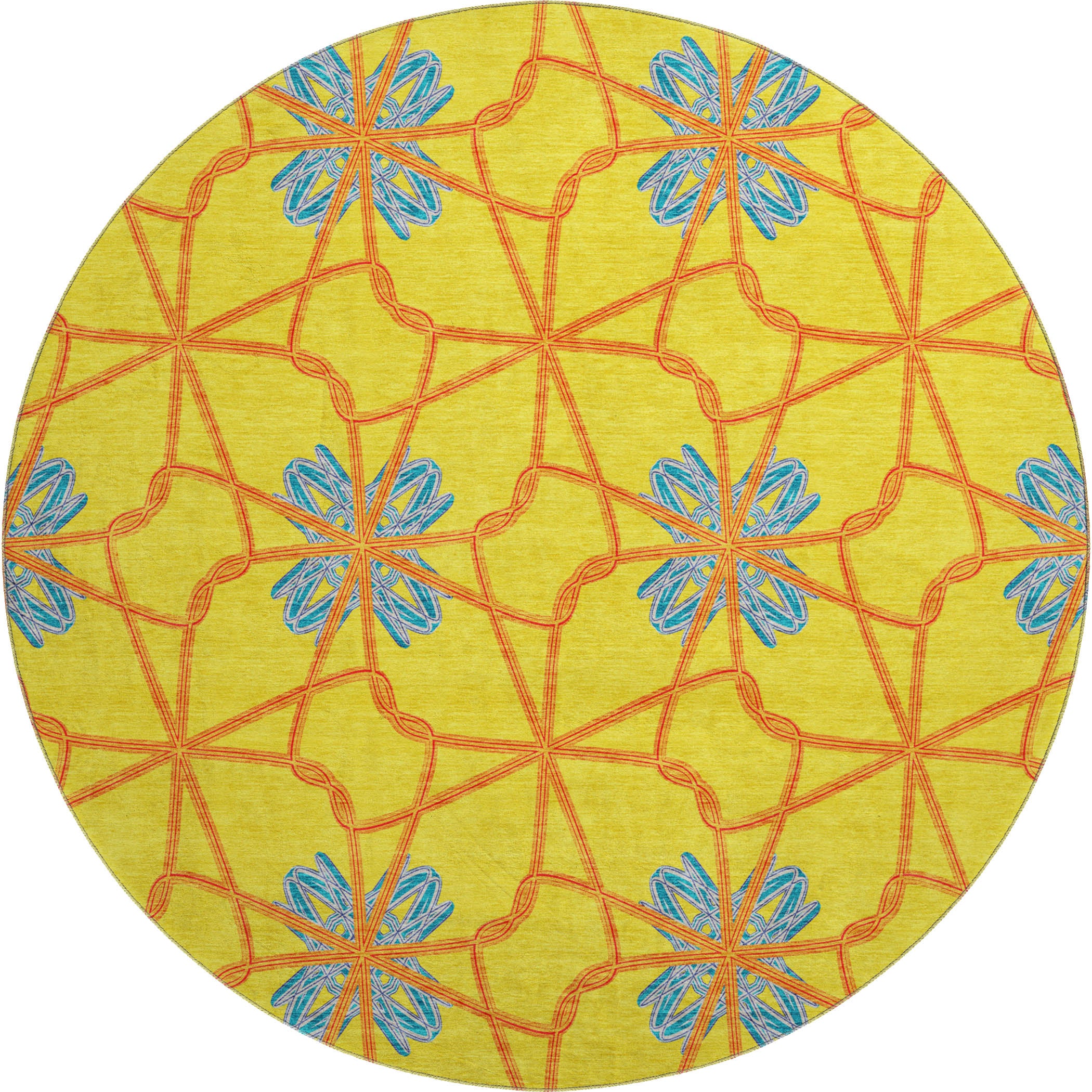 Salzburg Machine Washable Transitional Yellow Gold Rug 8' x 8' #shape_Round