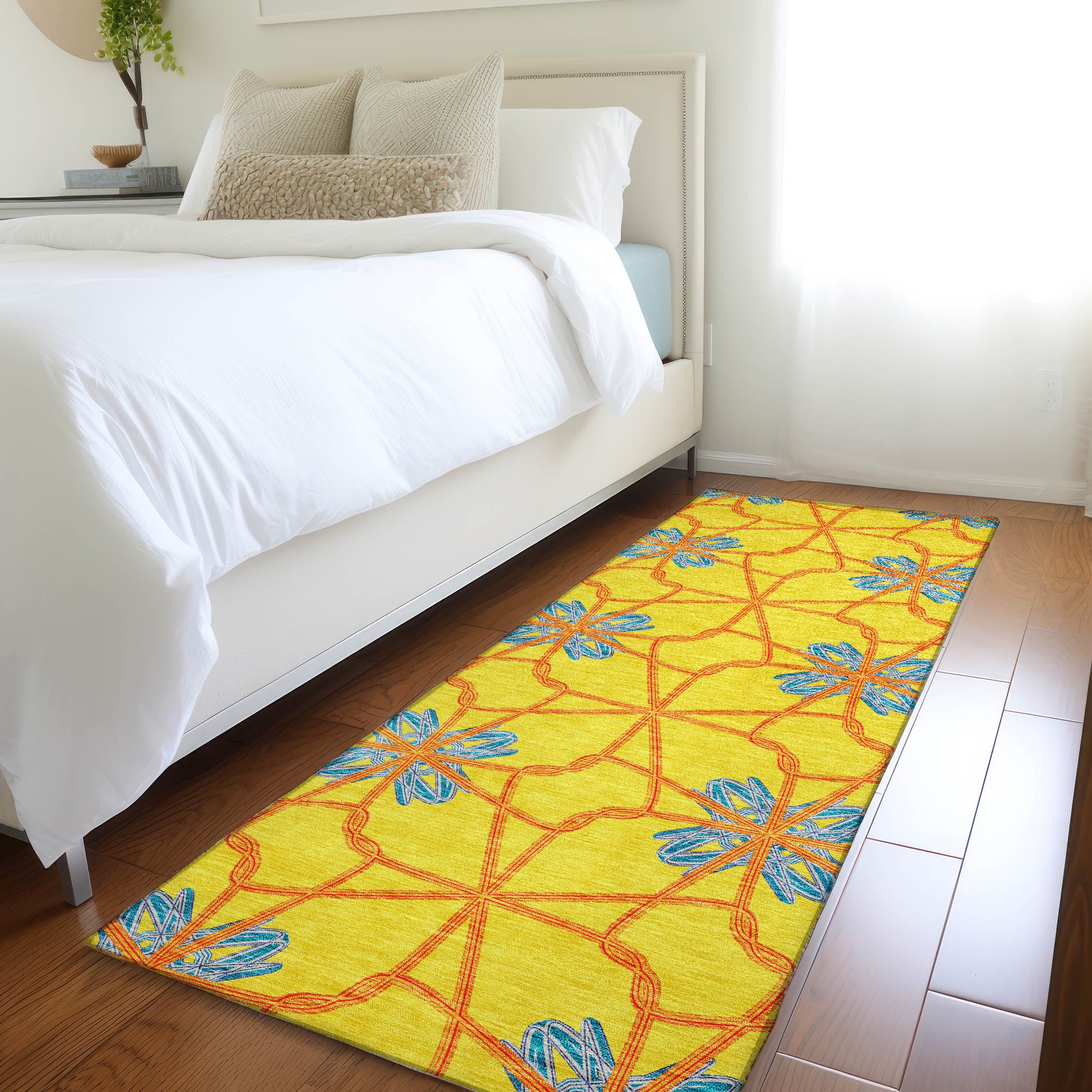 Salzburg Machine Washable Transitional Yellow Gold Rug 2'3" x 7'6" #shape_Runner