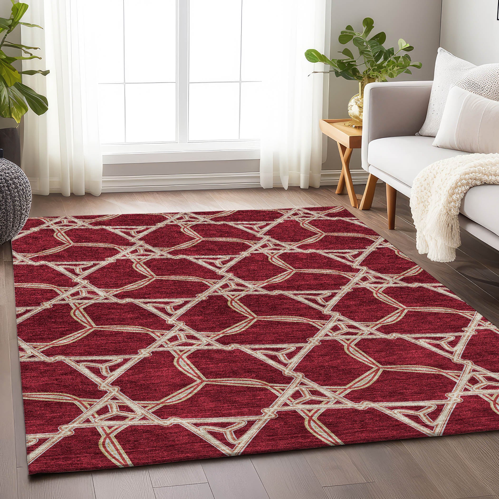 Cusco Machine Washable Transitional Burgundy Red Rug 2'6" x 3'10" #shape_Rectangle