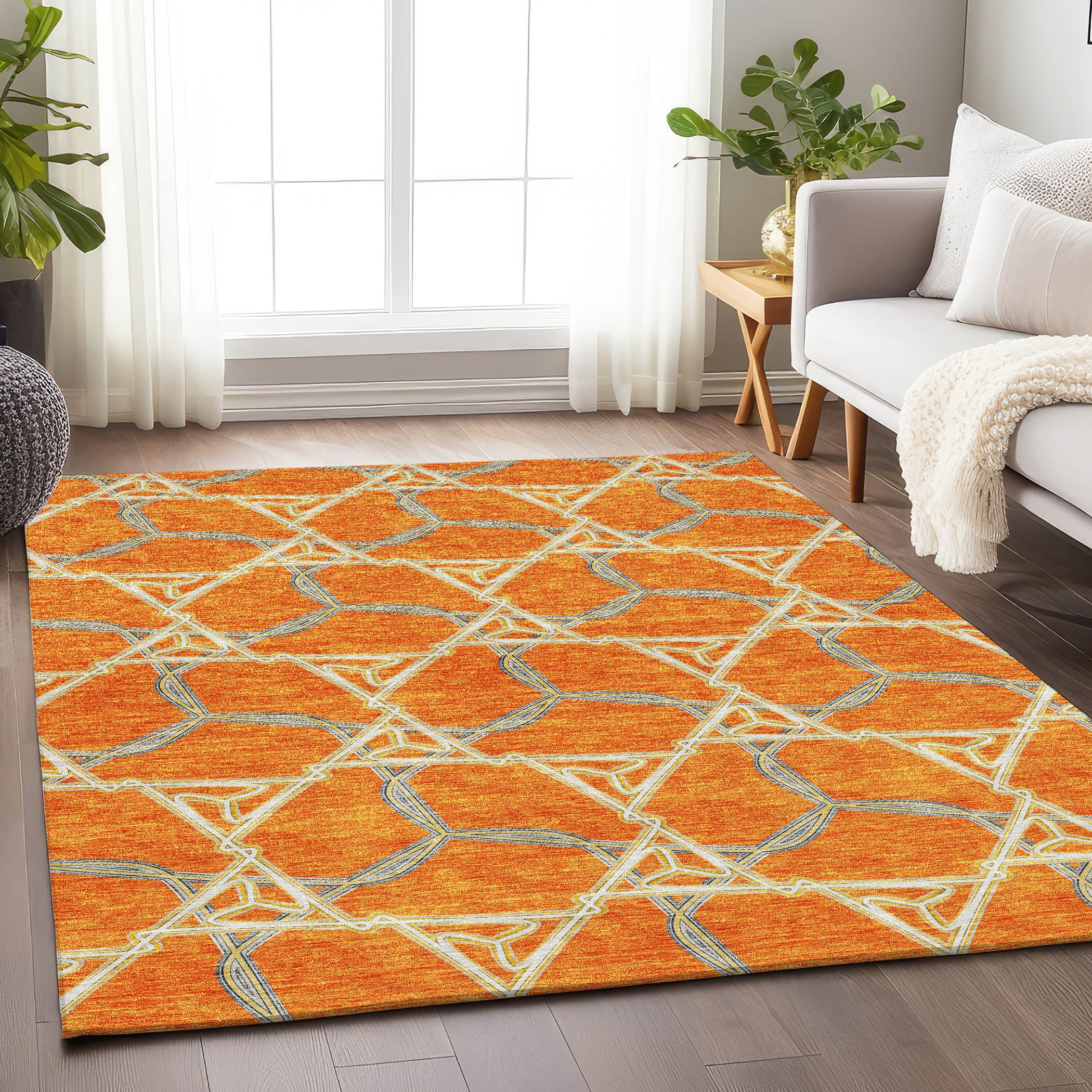 Cusco Machine Washable Transitional Orange Rug 2'6" x 3'10" #shape_Rectangle
