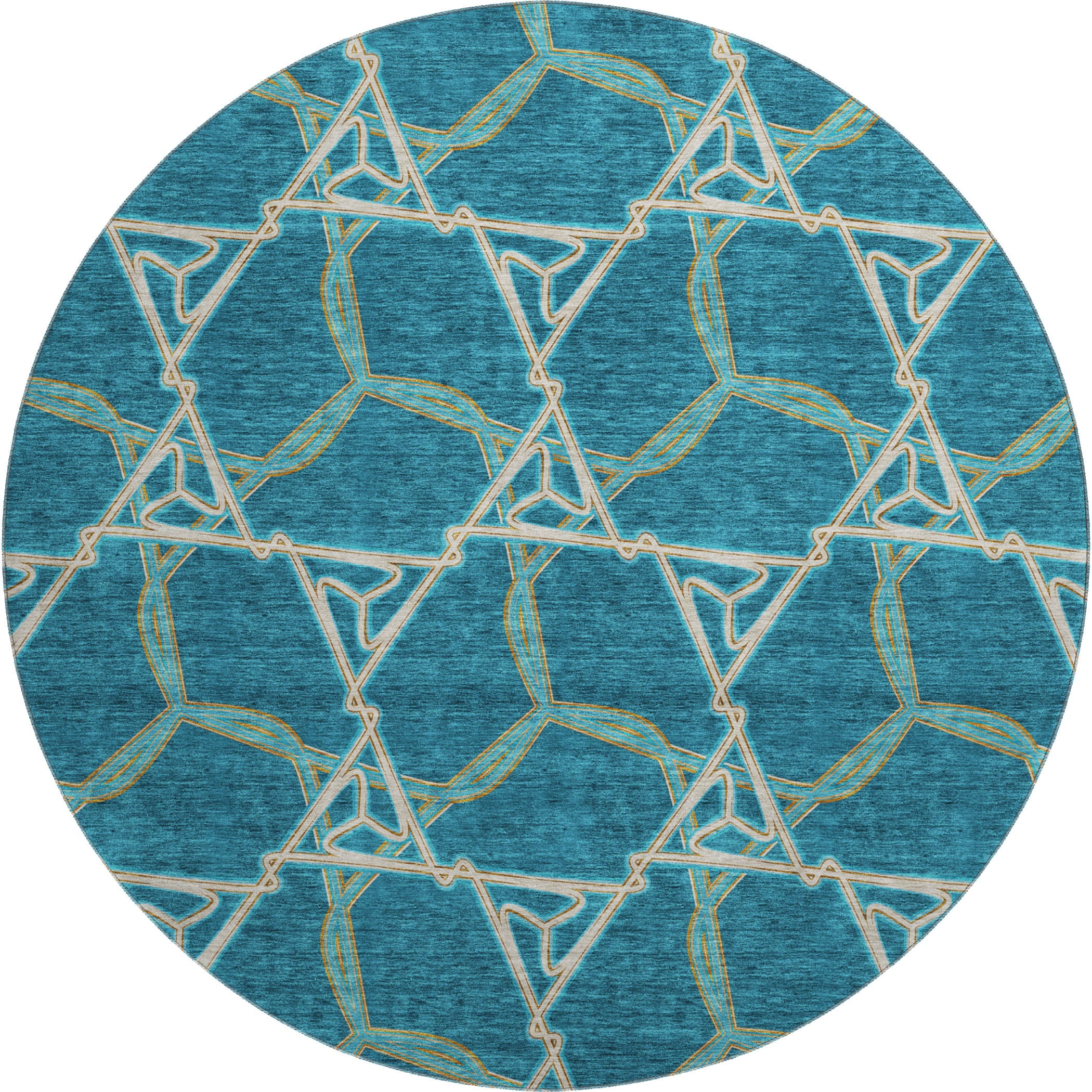 Cusco Machine Washable Transitional Teal Rug 8' x 8' #shape_Round
