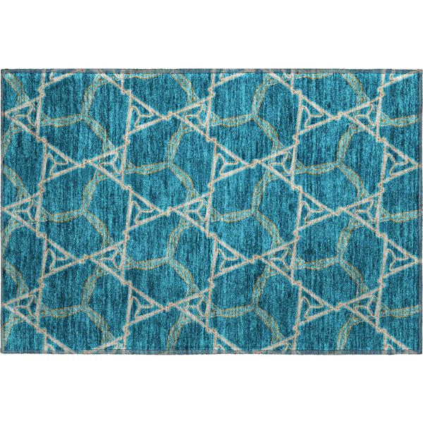 Cusco Machine Washable Transitional Teal Rug 1'8" x 2'6"