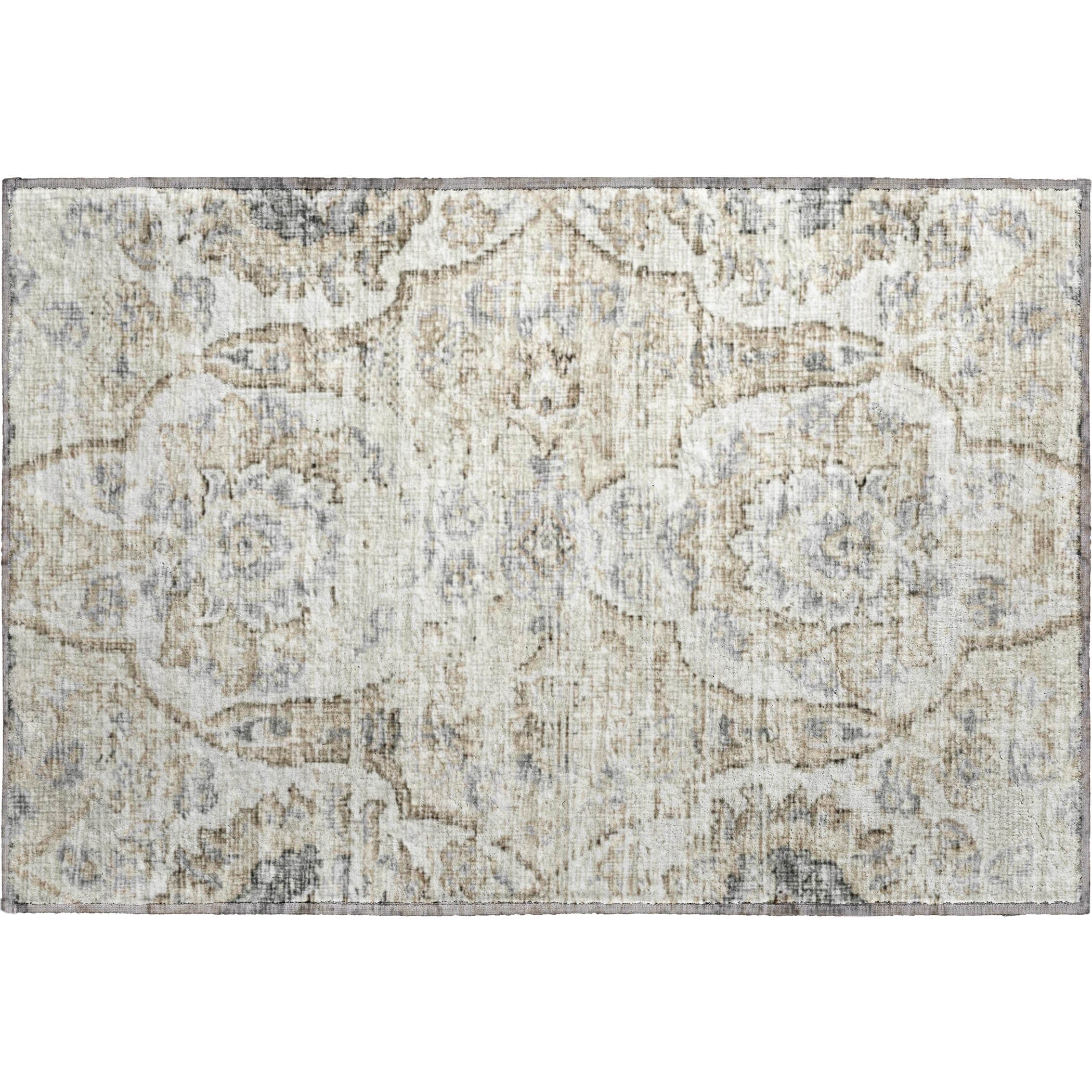 Split Machine Washable Traditional Linen Neutral Rug 1'8" x 2'6" #shape_Rectangle