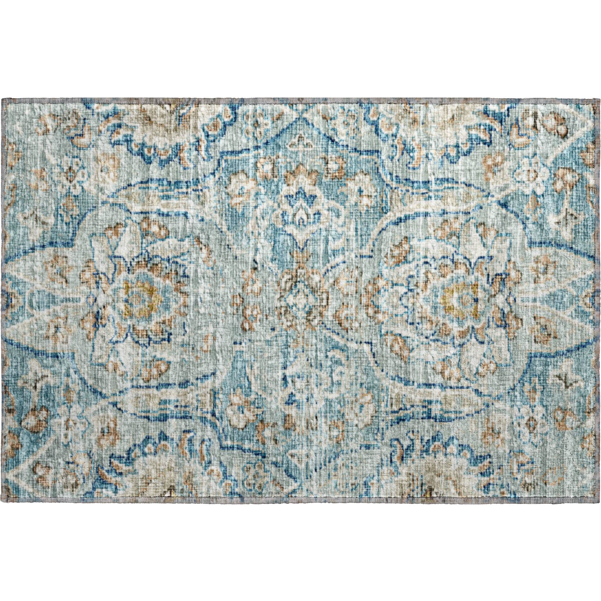 Split Machine Washable Traditional Peacock Blue Rug 1'8" x 2'6" #shape_Rectangle