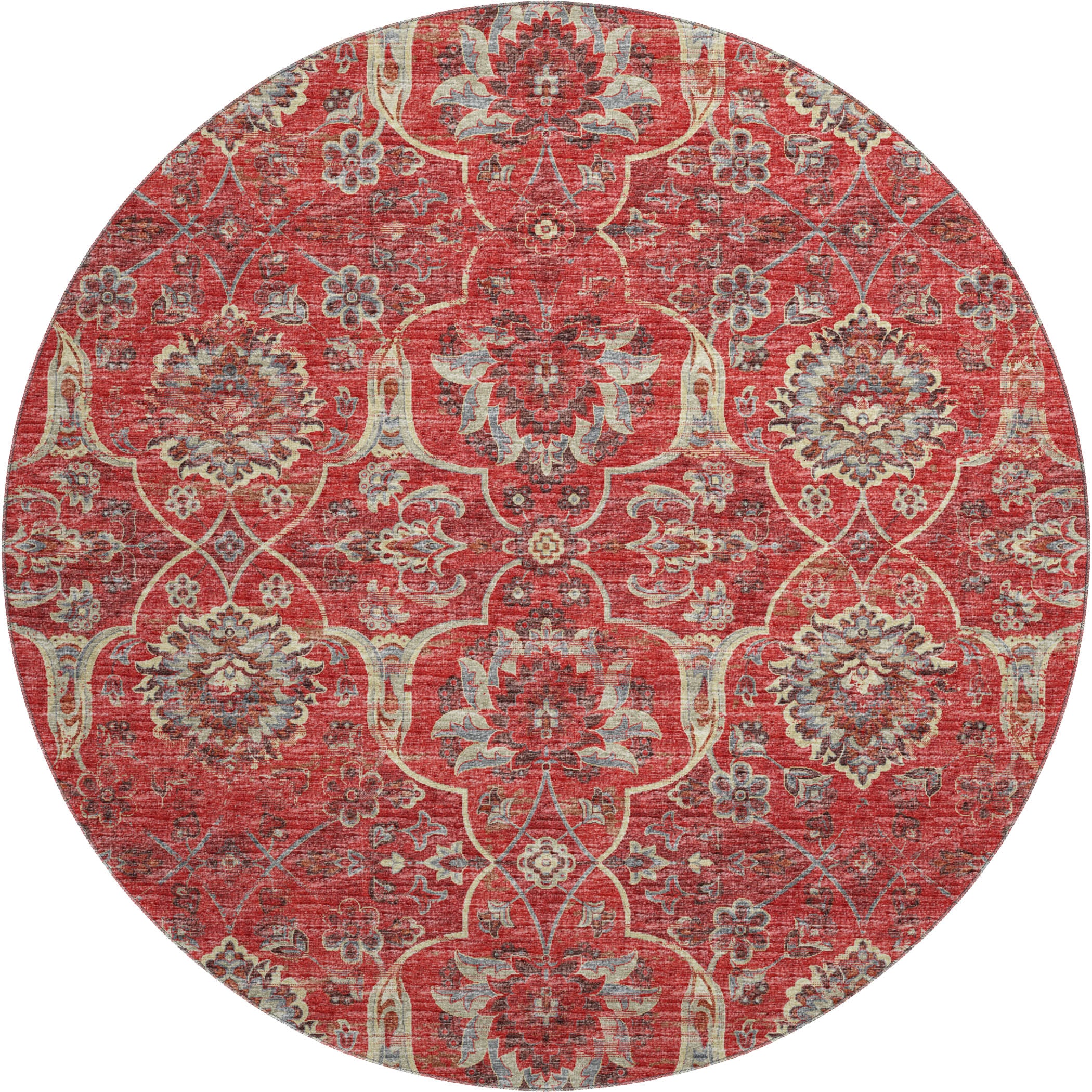 Split Machine Washable Traditional Red Rug 8' x 8' #shape_Round