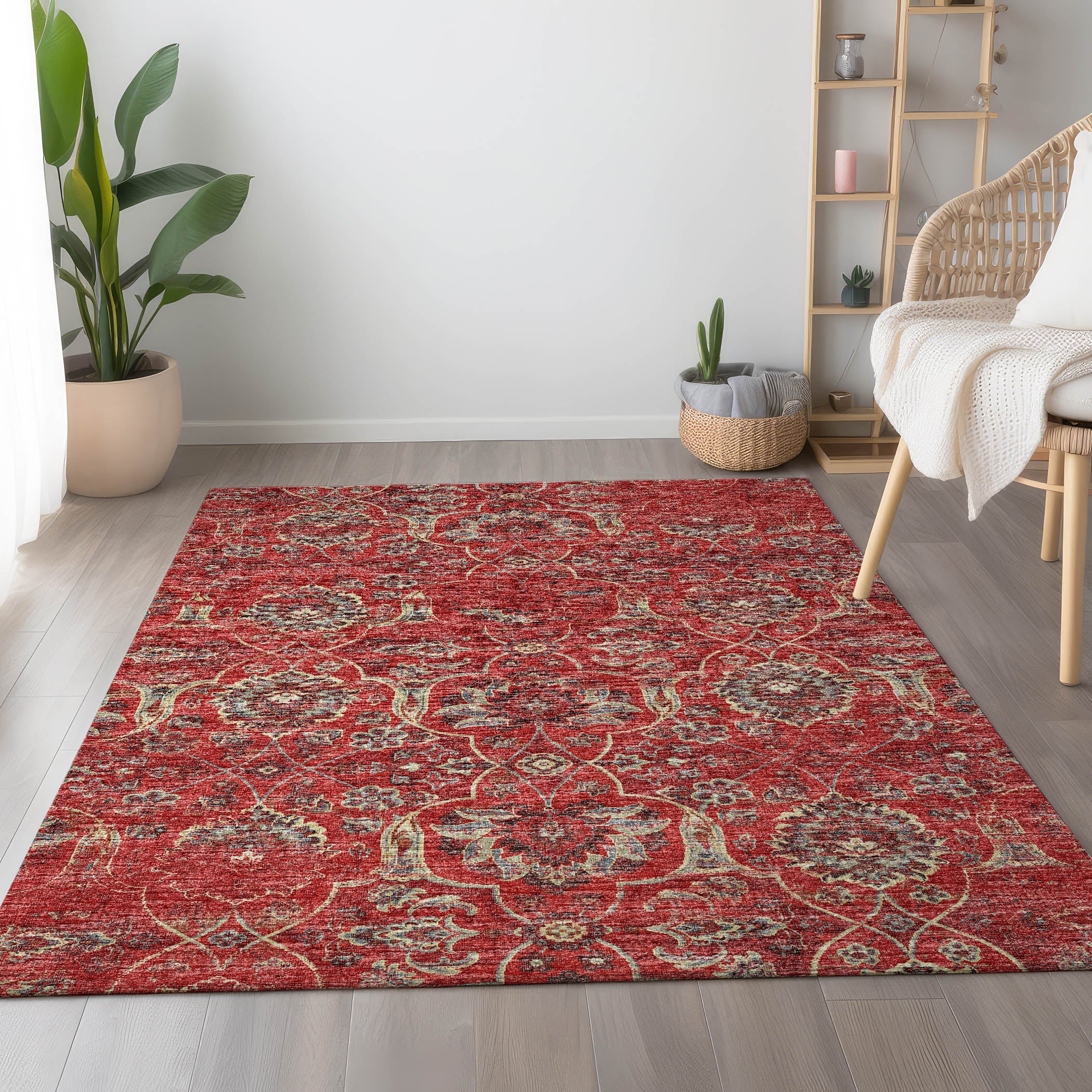 Split Machine Washable Traditional Red Rug 2'6" x 3'10" #shape_Rectangle