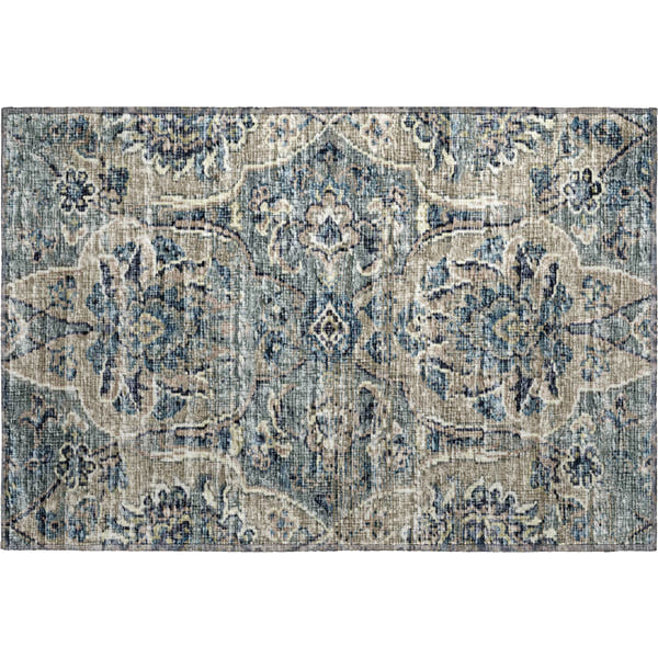 Split Machine Washable Traditional River Blue Rug 1'8" x 2'6"