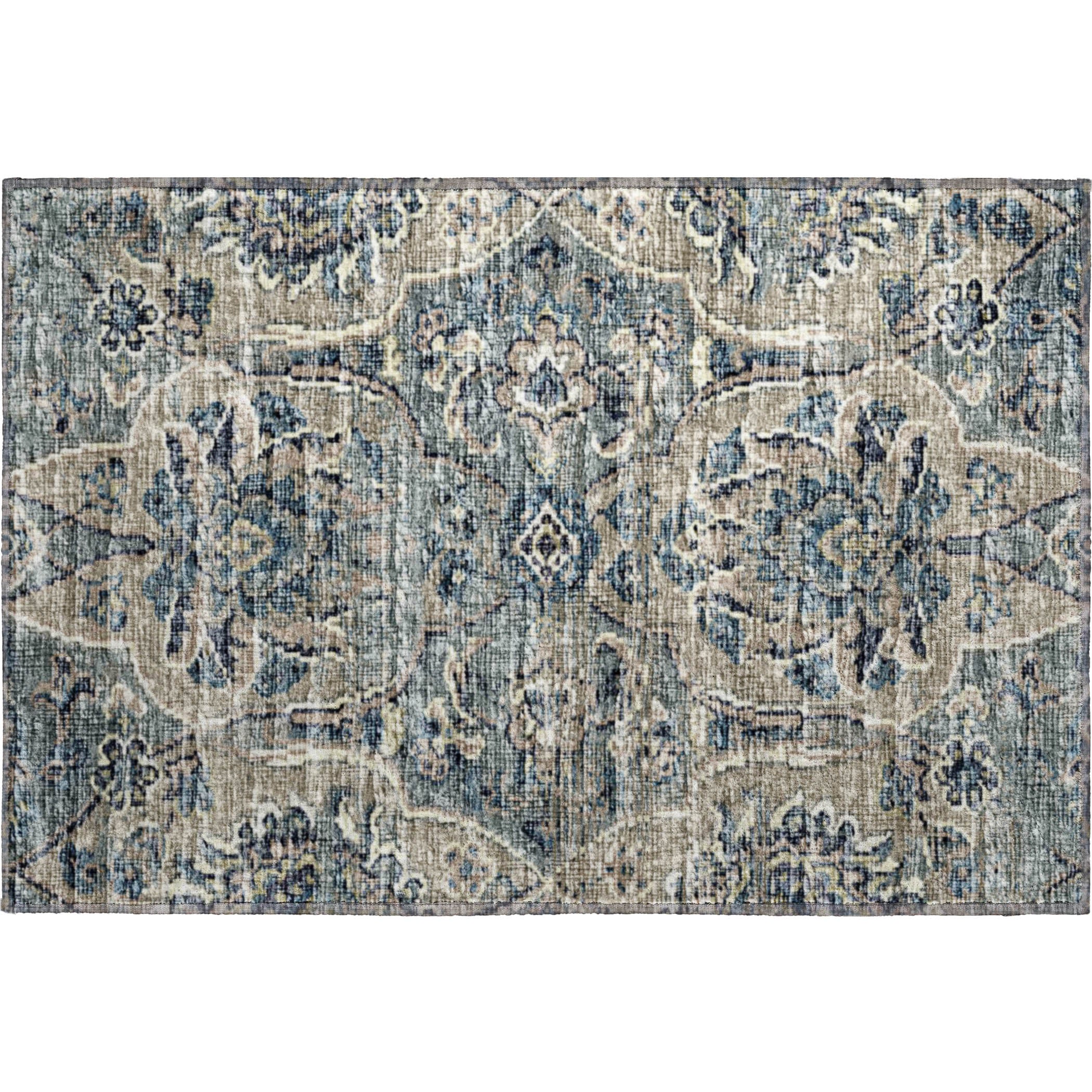 Split Machine Washable Traditional River Blue Rug 1'8" x 2'6" #shape_Rectangle