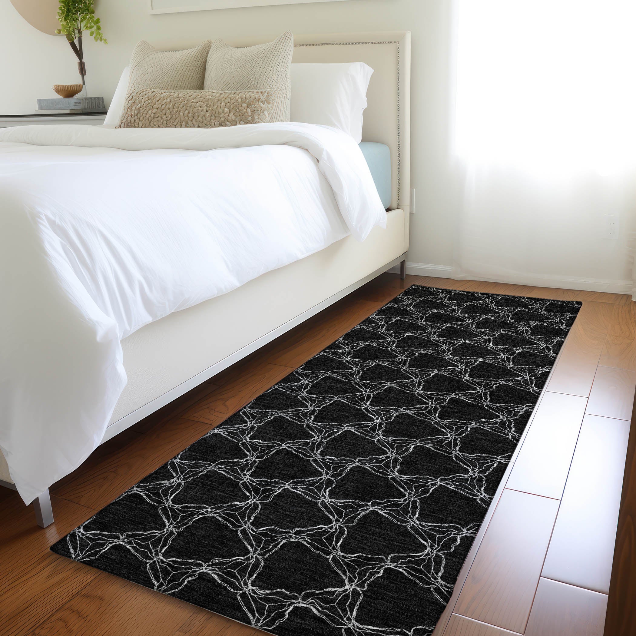 Bergen Machine Washable Transitional Black Rug 2'3" x 7'6" #shape_Runner