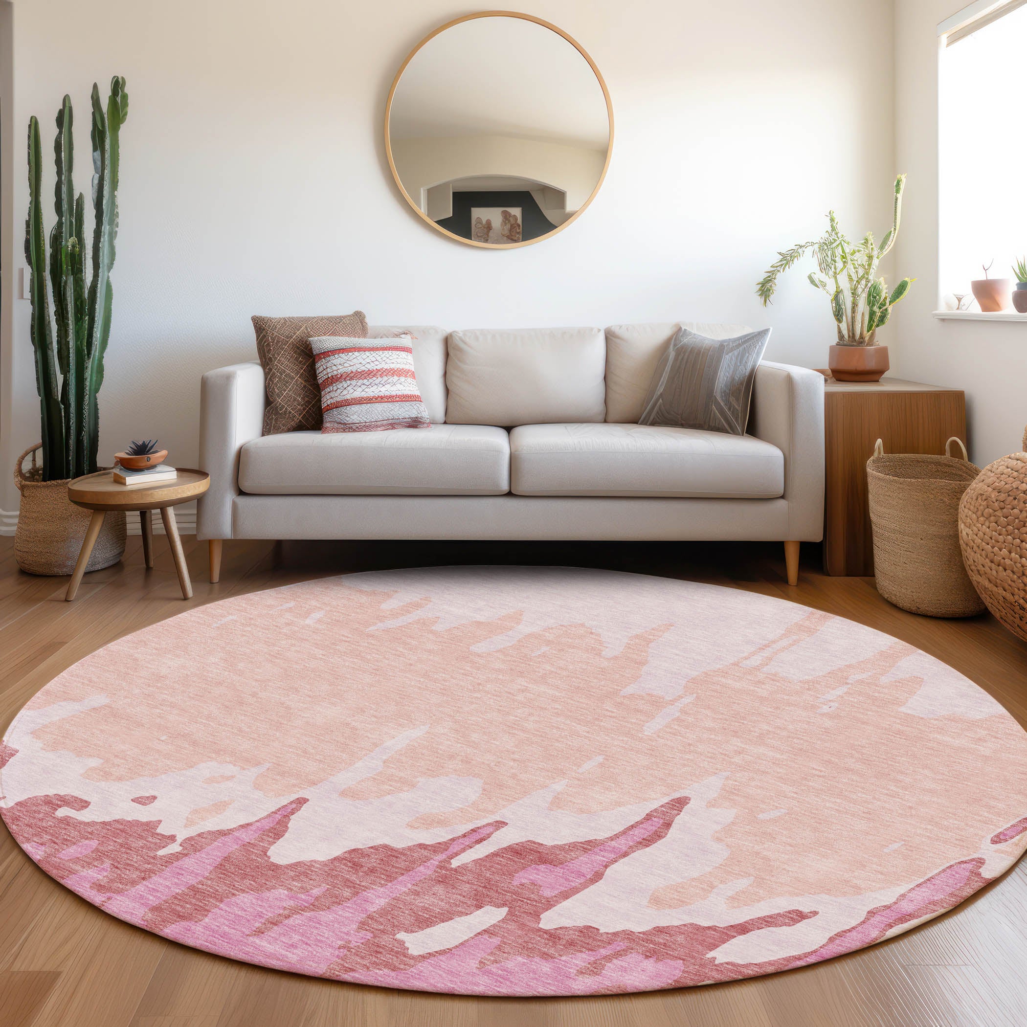 Seville Machine Washable Transitional Blush Pink Rug 8' x 8' #shape_Round