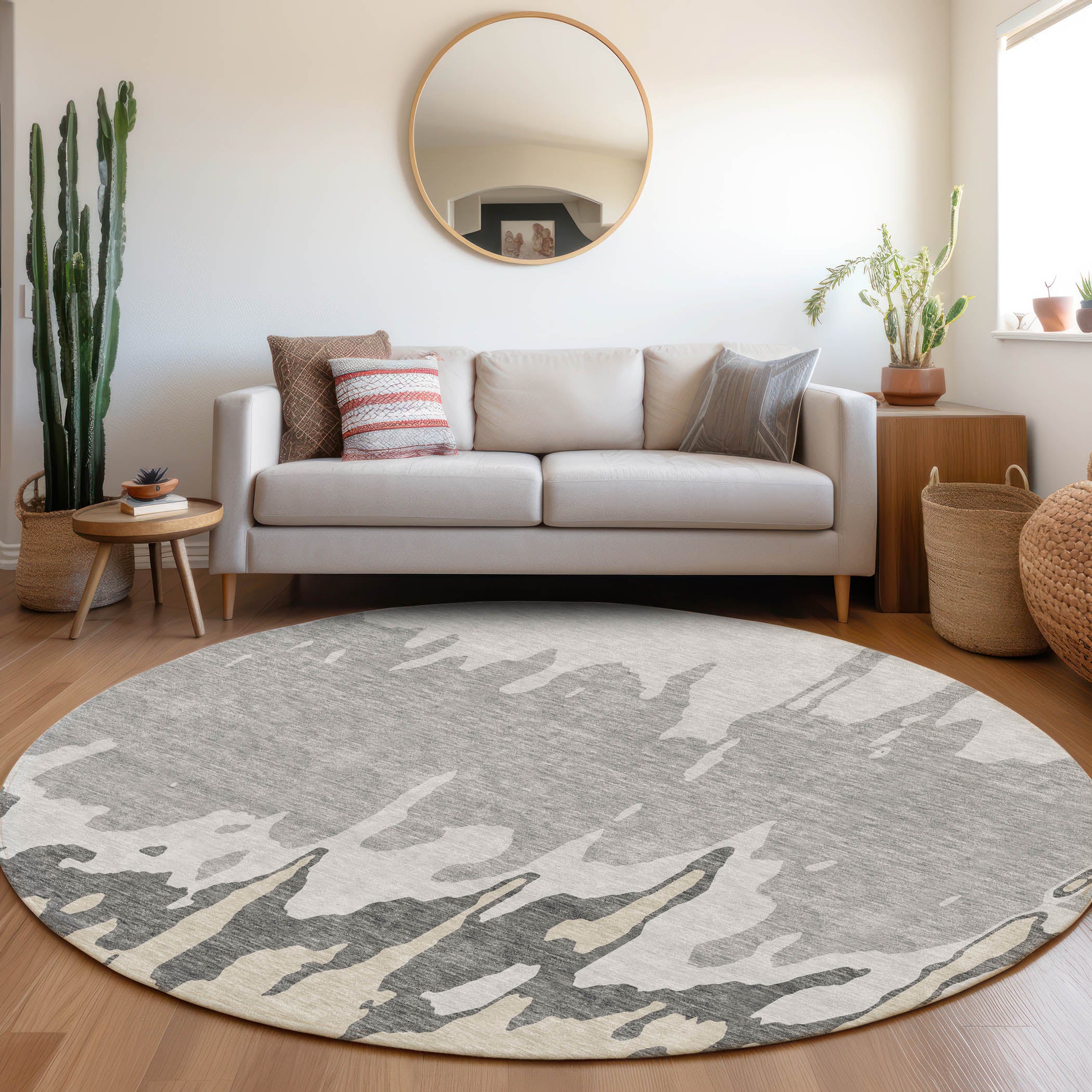 Seville Machine Washable Transitional Gray Rug 8' x 8' #shape_Round