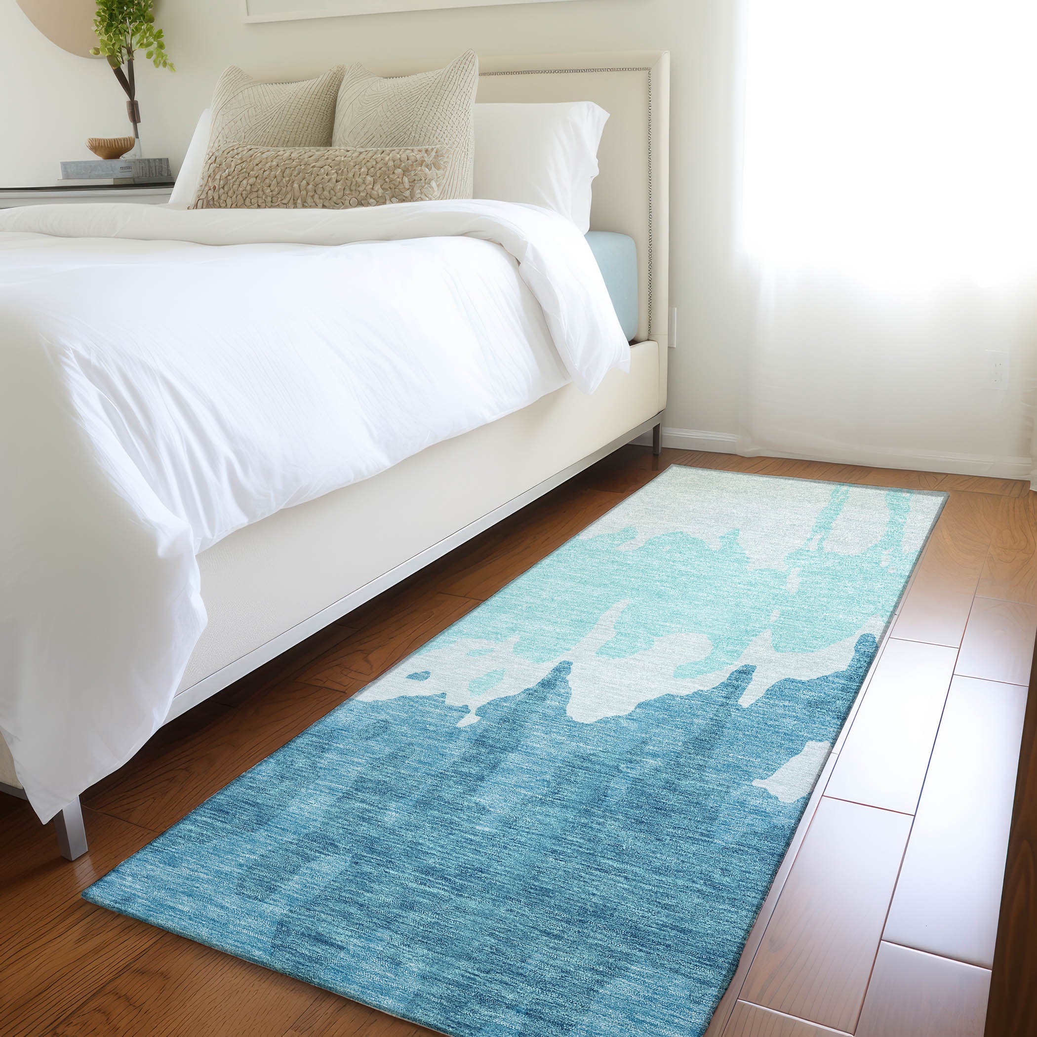 Seville Machine Washable Transitional Teal Rug 2'3" x 7'6" #shape_Runner