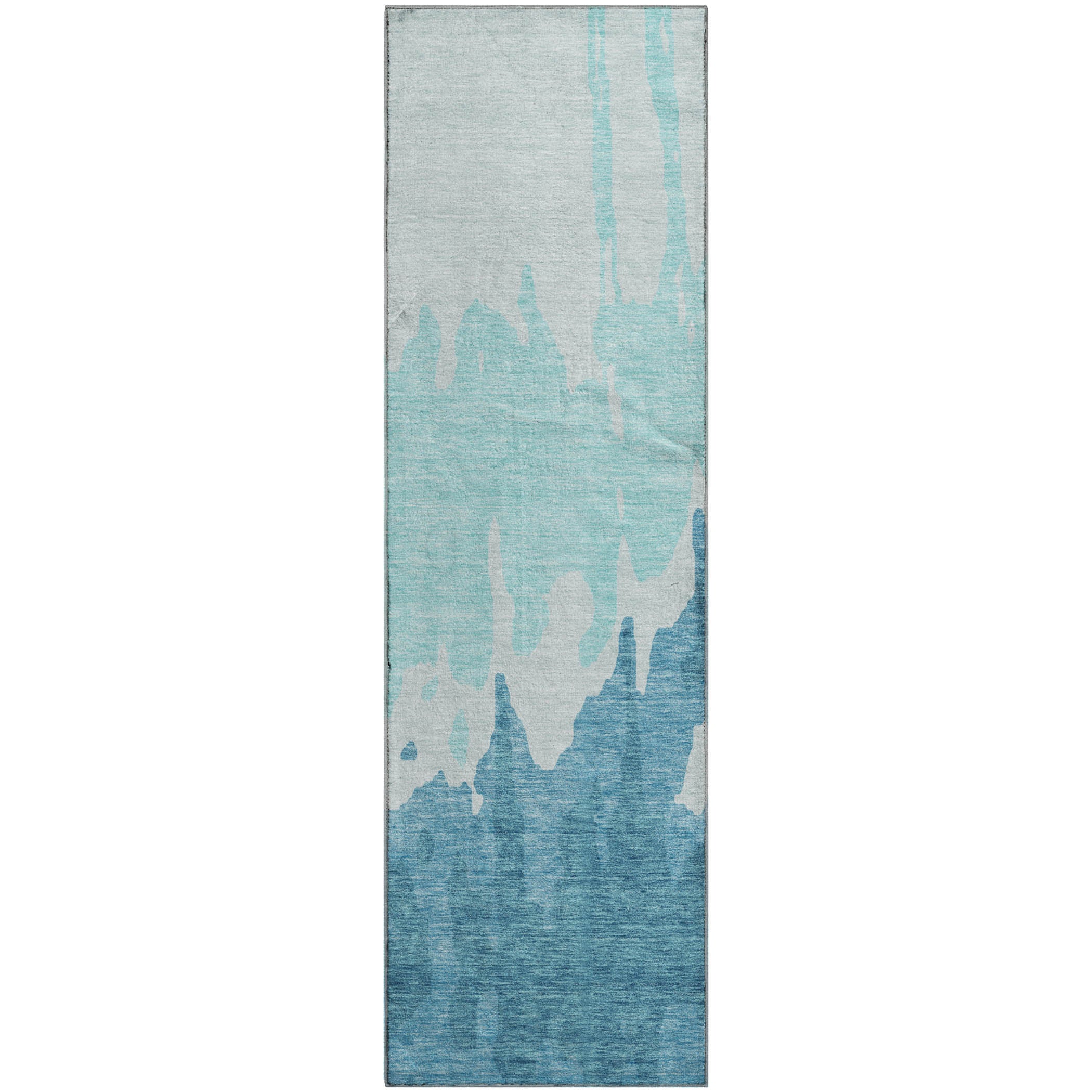Seville Machine Washable Transitional Teal Rug 2'3" x 7'6" #shape_Runner