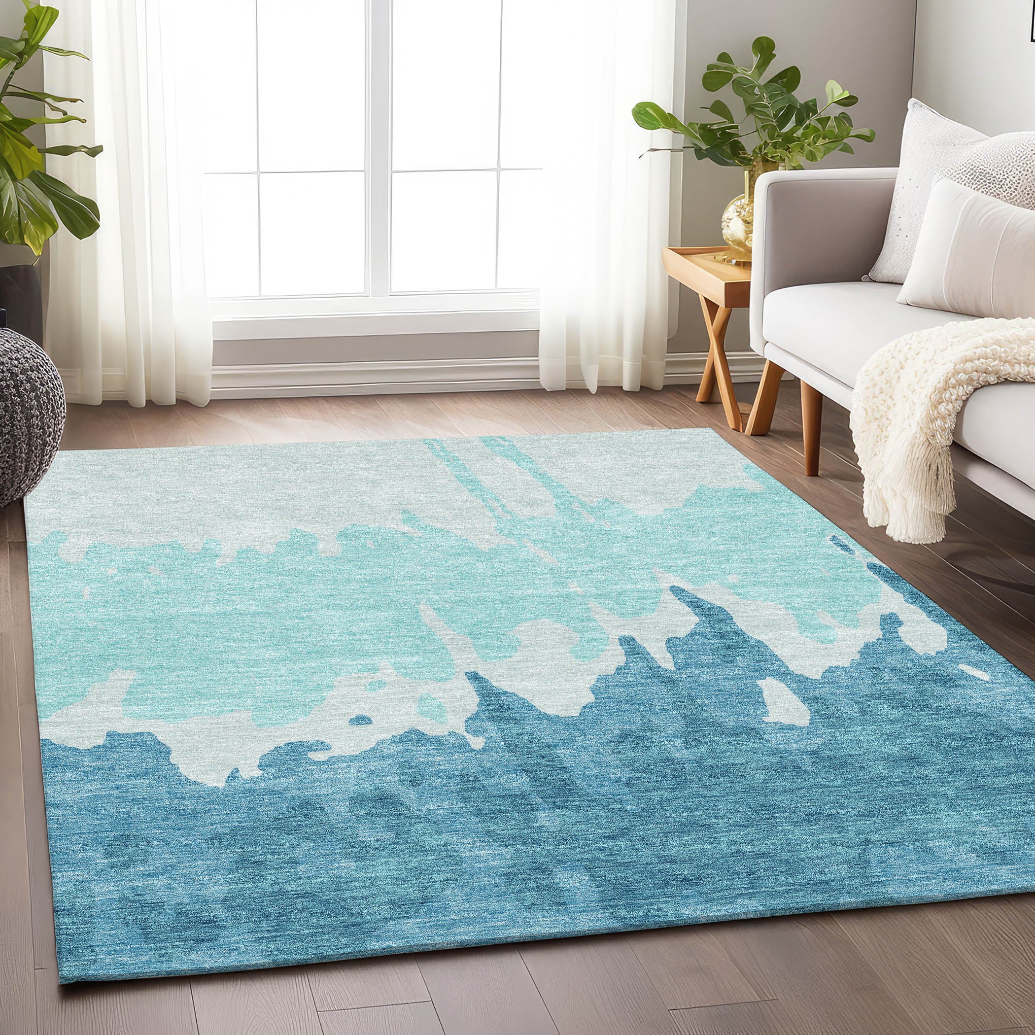 Seville Machine Washable Transitional Teal Rug 2'6" x 3'10" #shape_Rectangle