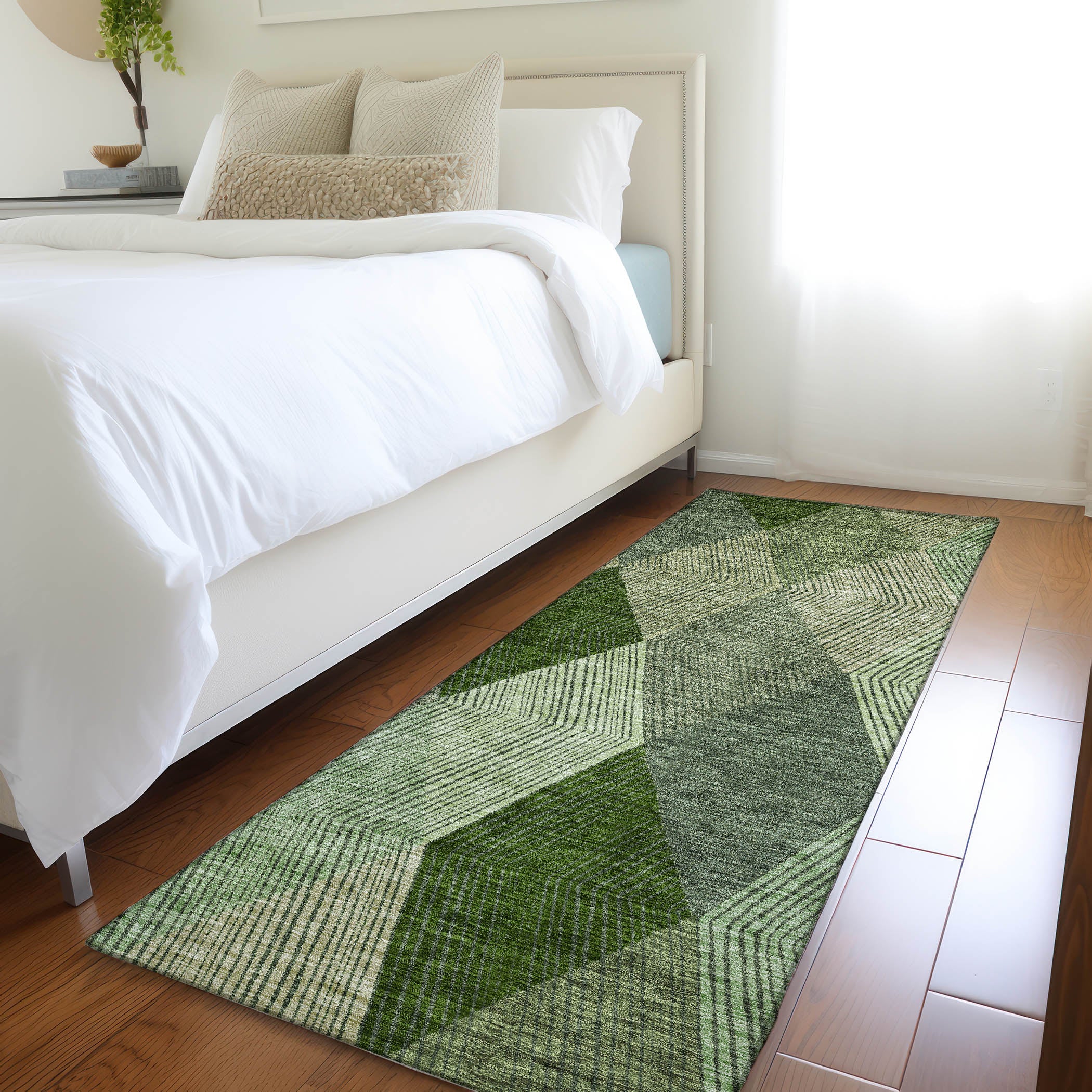 Seville Machine Washable Transitional Green Rug 2'3" x 7'6" #shape_Runner