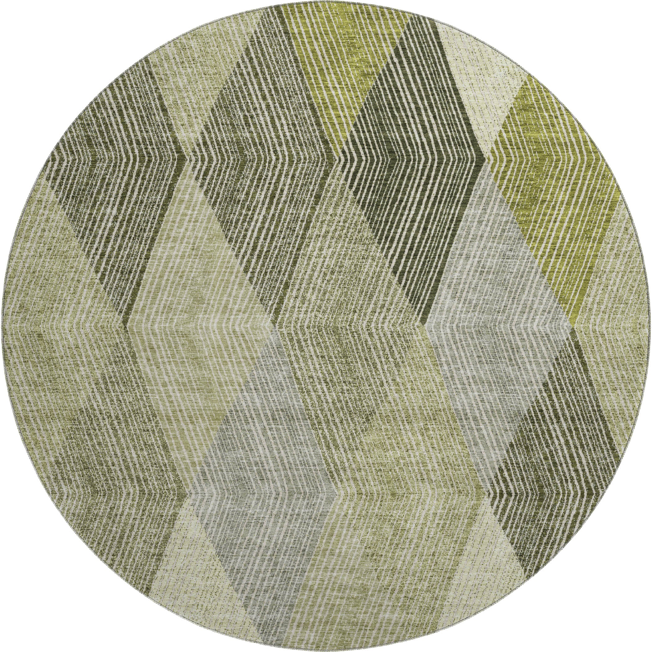 Seville Machine Washable Transitional Olive Green Rug 8' x 8' #shape_Round