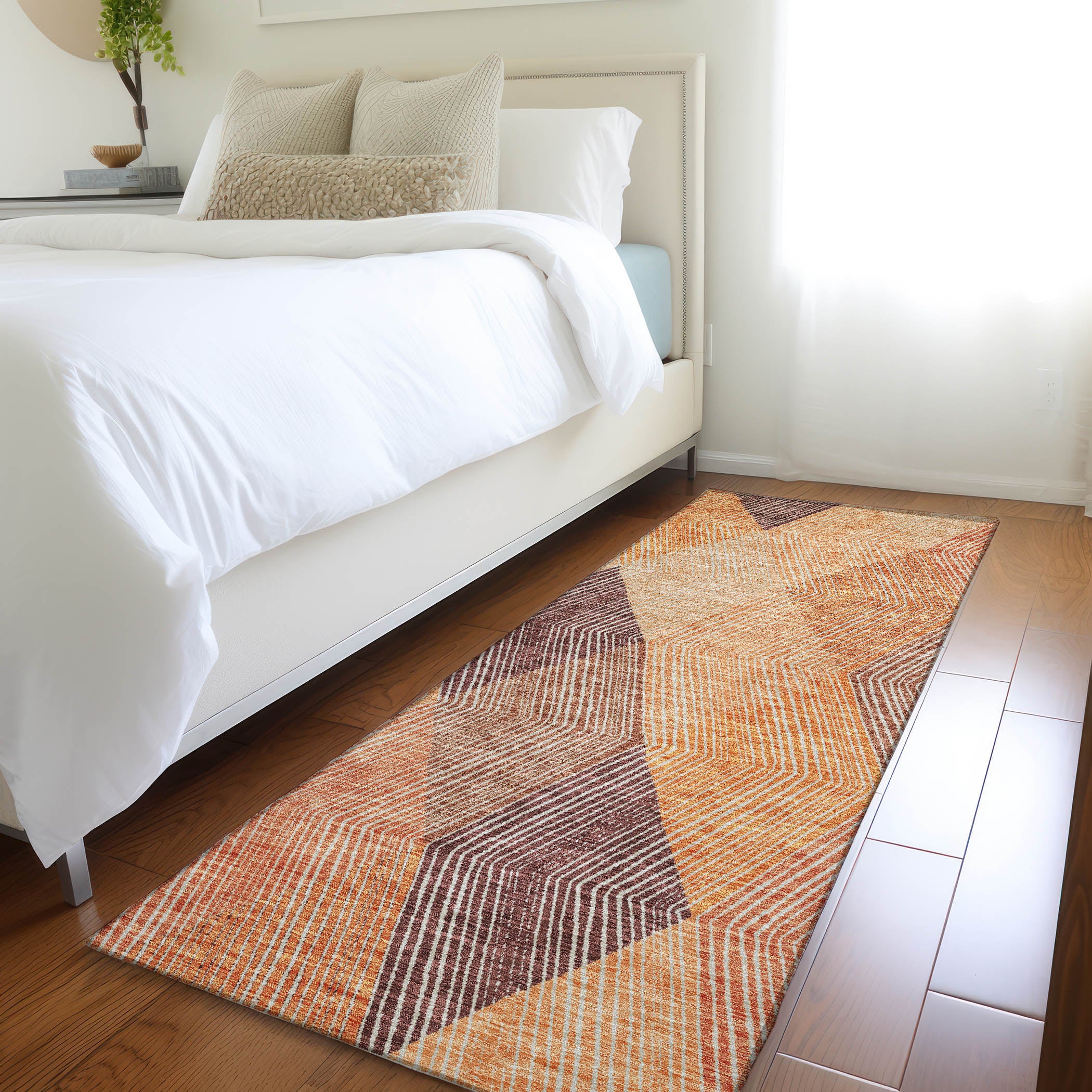 Seville Machine Washable Transitional Orange Rug 2'3" x 7'6" #shape_Runner