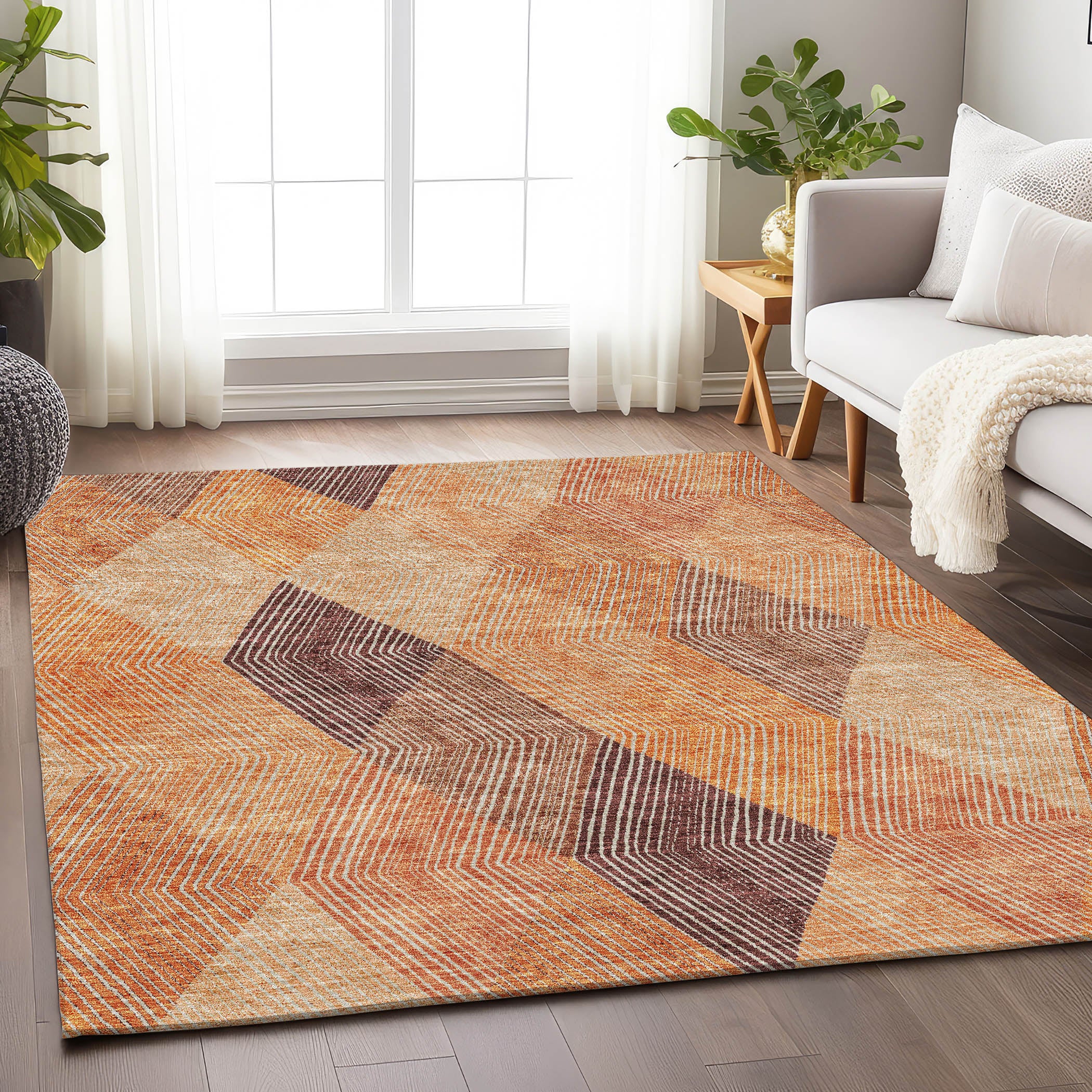 Seville Machine Washable Transitional Orange Rug 2'6" x 3'10" #shape_Rectangle