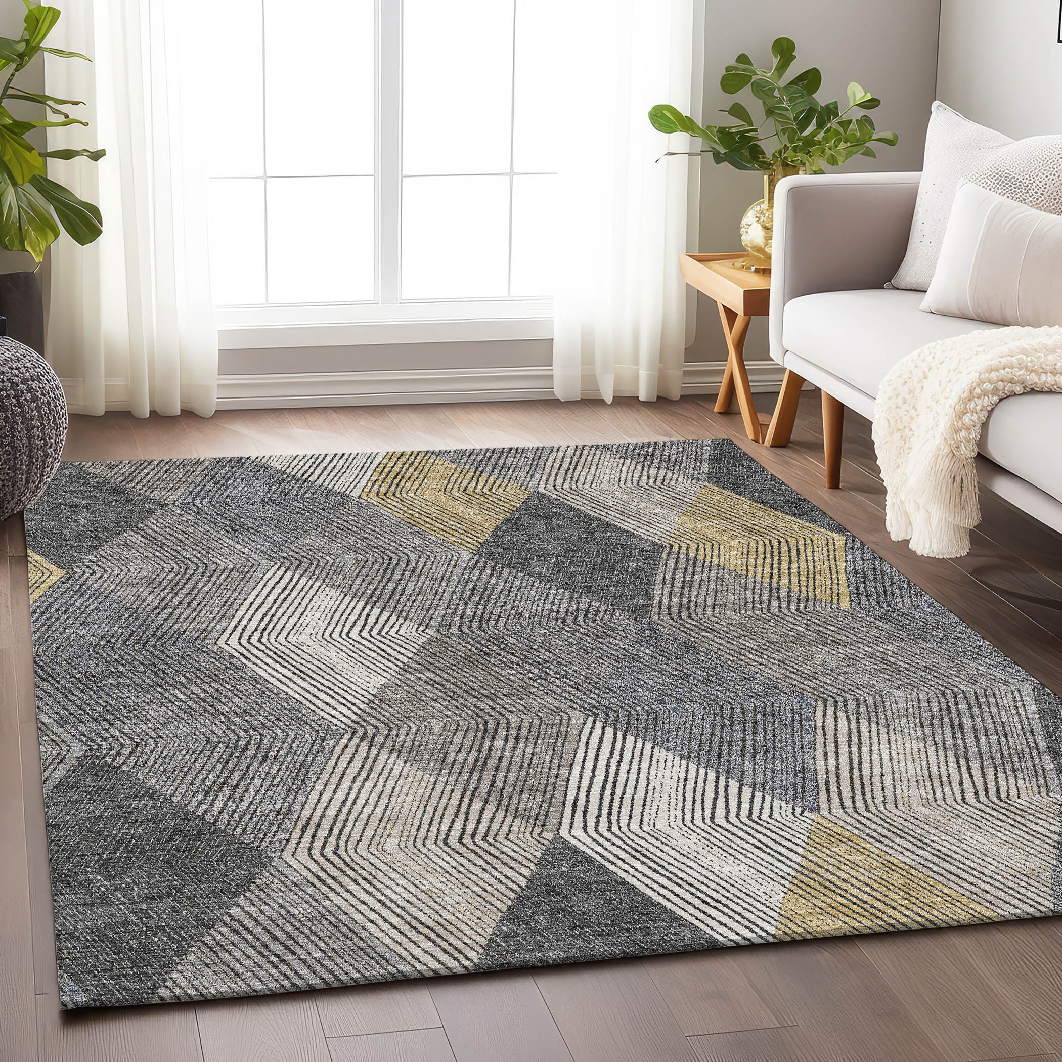 Seville Machine Washable Transitional Pewter Gray Rug 2'6" x 3'10" #shape_Rectangle