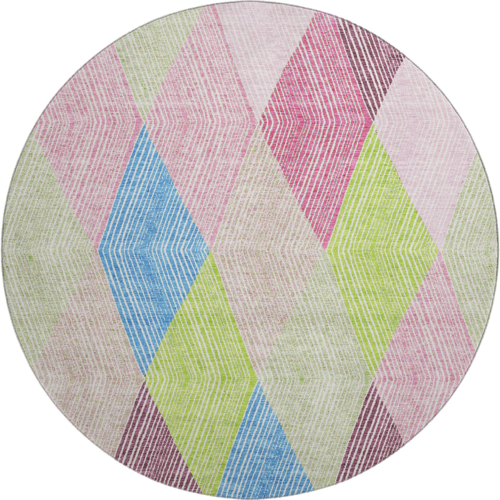 Seville Machine Washable Transitional Pink Rug 8' x 8' #shape_Round