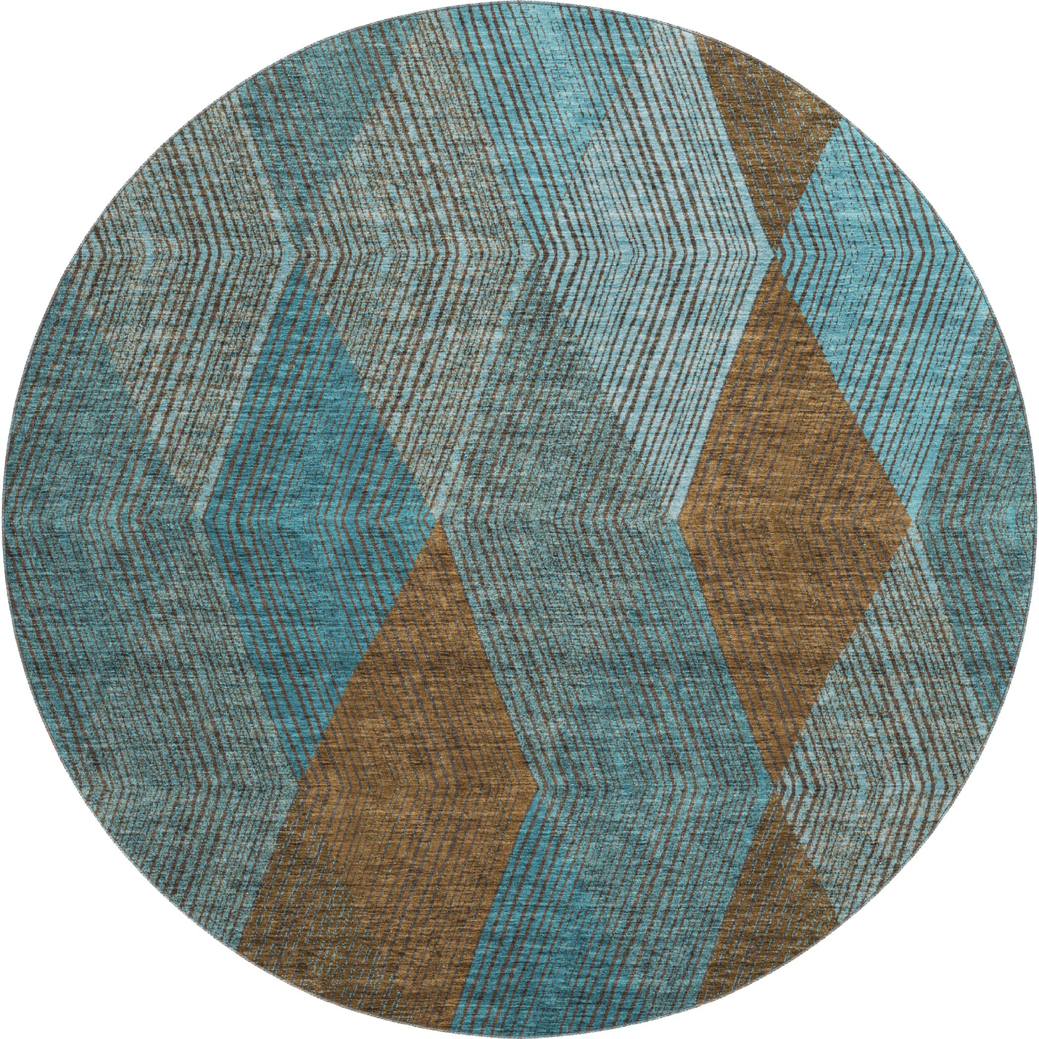 Seville Machine Washable Transitional Teal Rug 8' x 8' #shape_Round