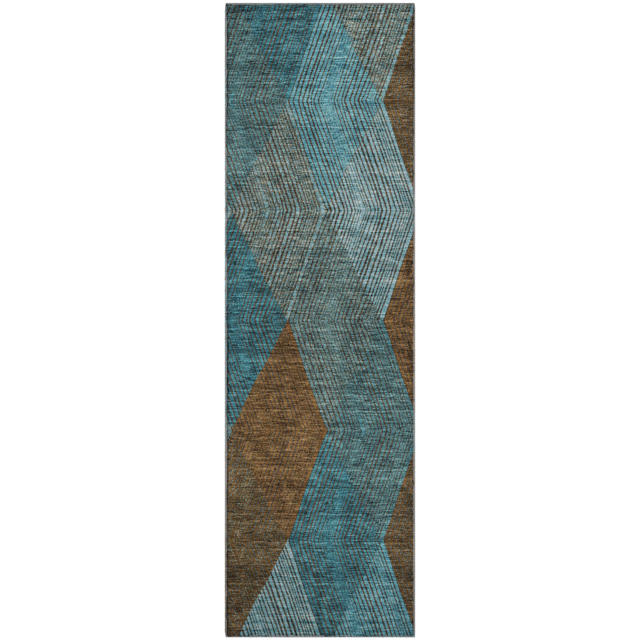 Seville Machine Washable Transitional Teal Rug 2'3" x 7'6" #shape_Runner