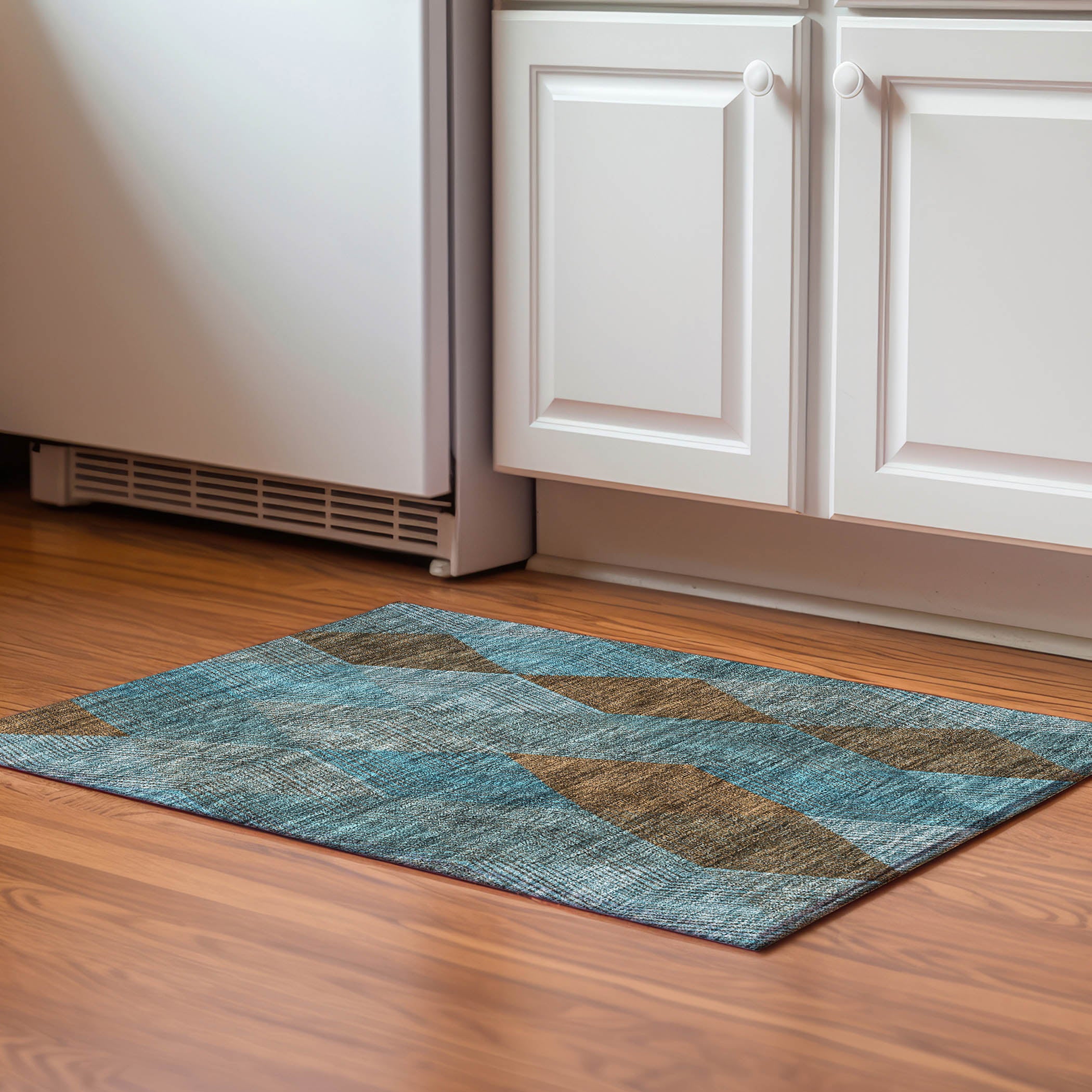 Seville Machine Washable Transitional Teal Rug 1'8" x 2'6" #shape_Rectangle
