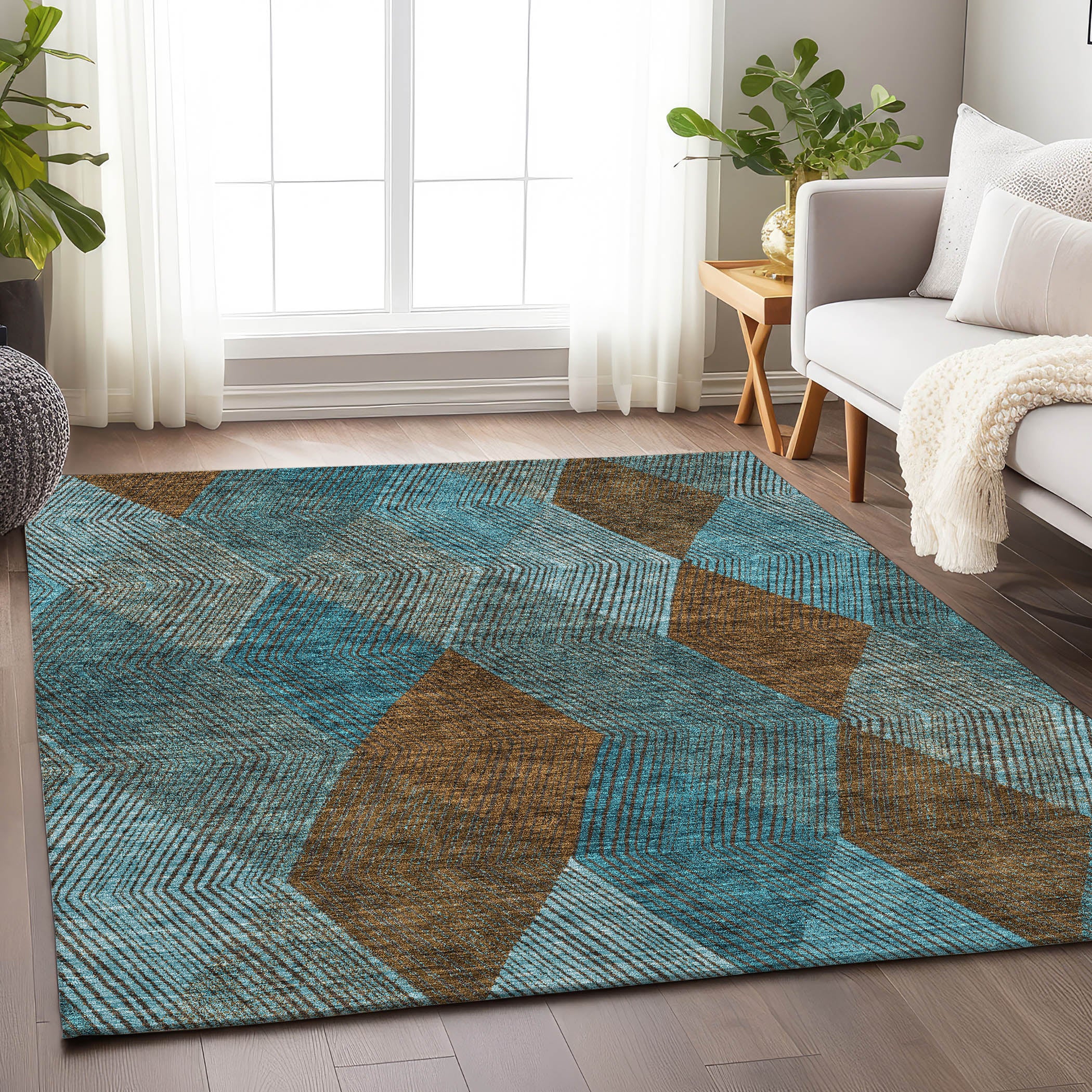 Seville Machine Washable Transitional Teal Rug 2'6" x 3'10" #shape_Rectangle