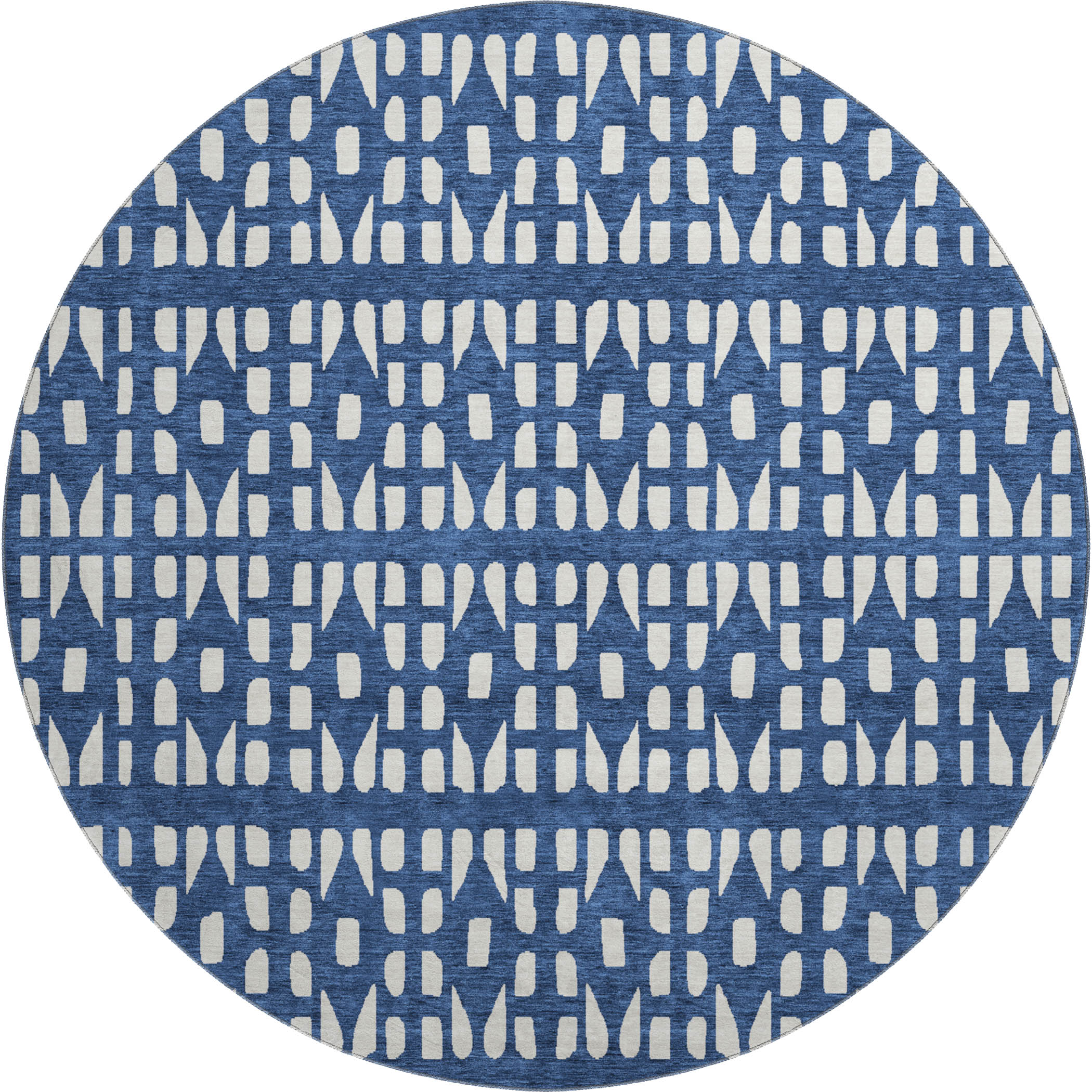 Kathmandu Machine Washable Transitional Navy Blue Rug 8' x 8' #shape_Round