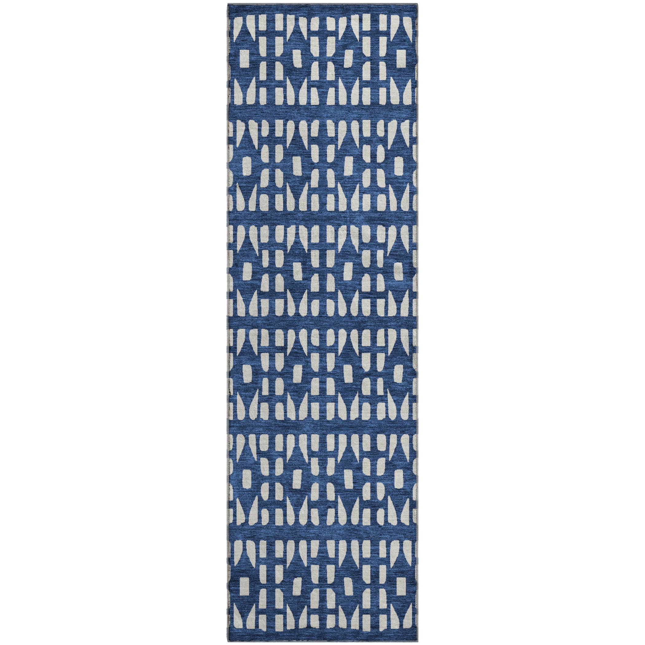 Kathmandu Machine Washable Transitional Navy Blue Rug 2'3" x 7'6" #shape_Runner