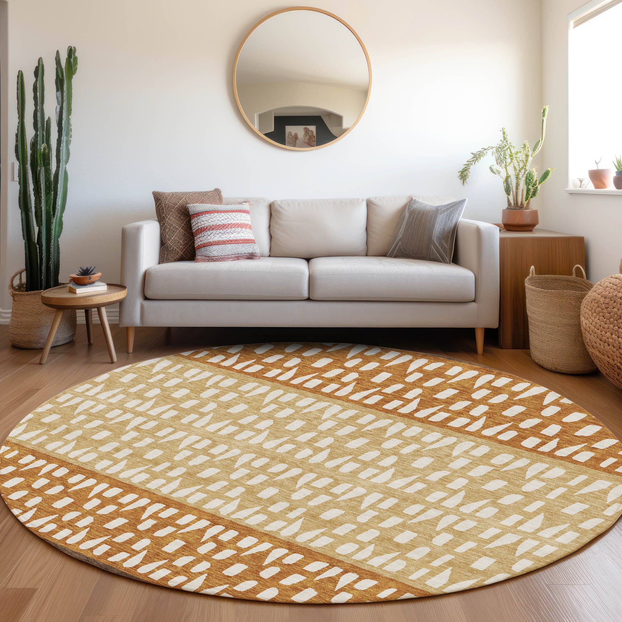 Florence Machine Washable Transitional Coffee Brown Rug 8' x 8' #shape_Round