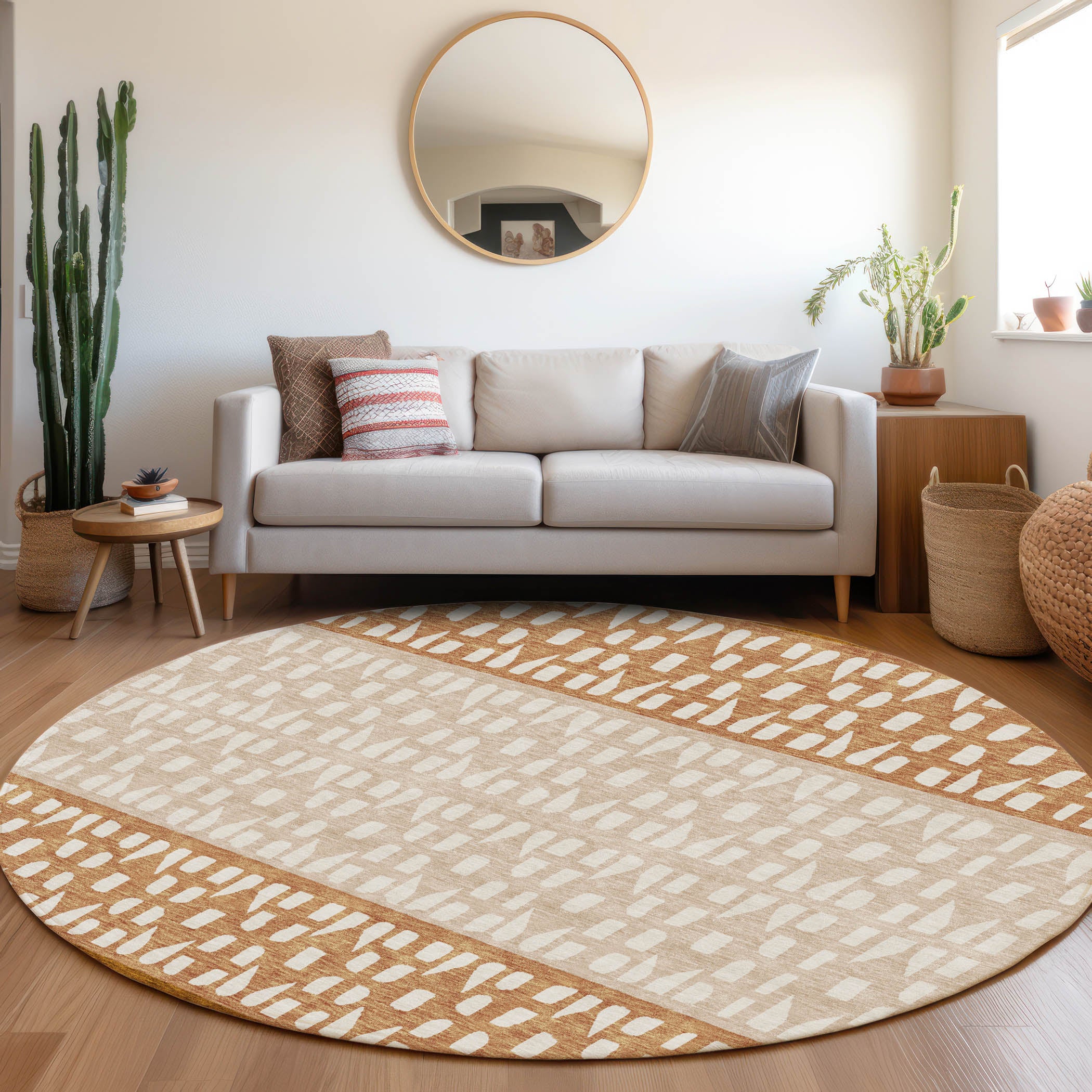Florence Machine Washable Transitional Paprika Orange Rug 8' x 8' #shape_Round