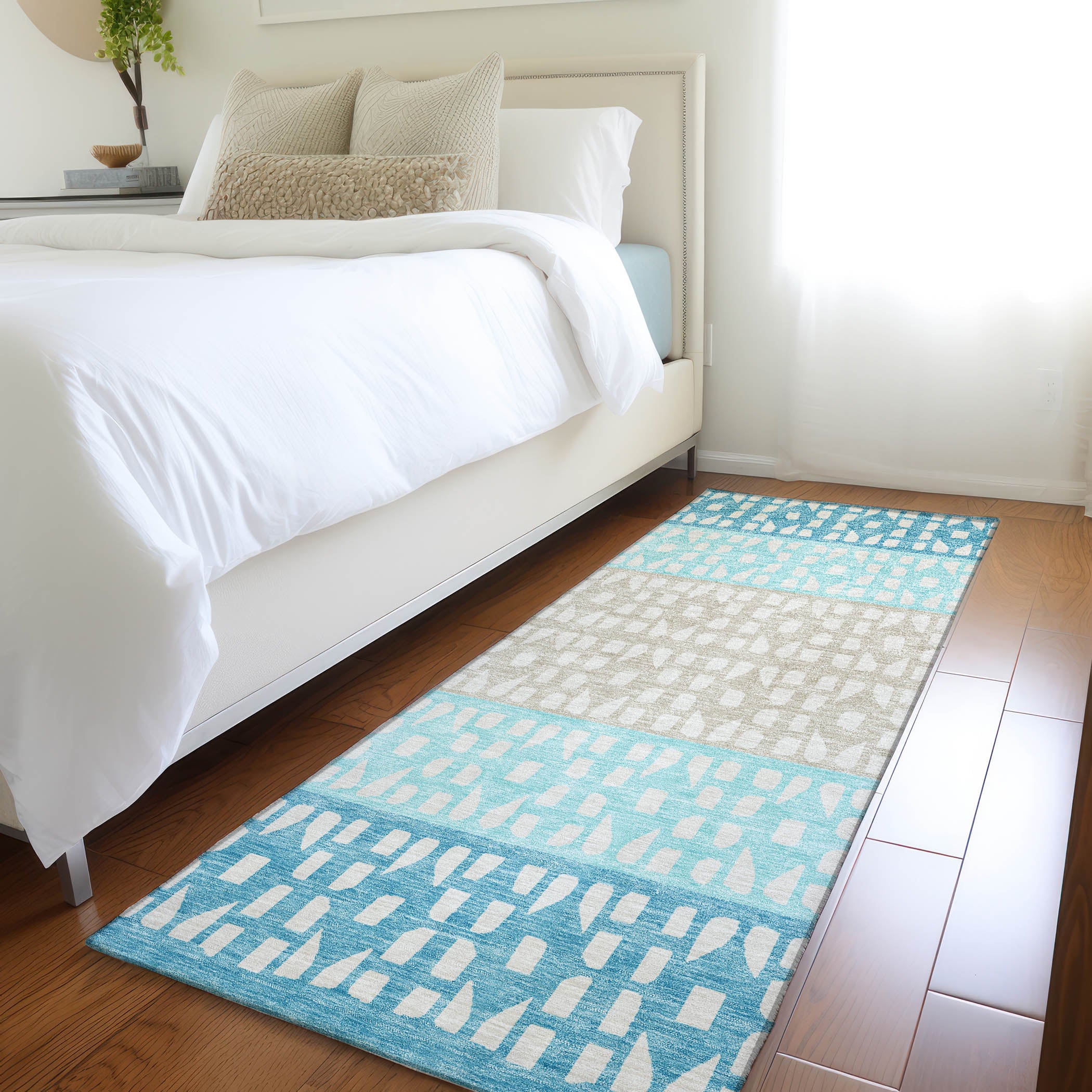 Florence Machine Washable Transitional Teal Rug 2'3" x 7'6" #shape_Runner