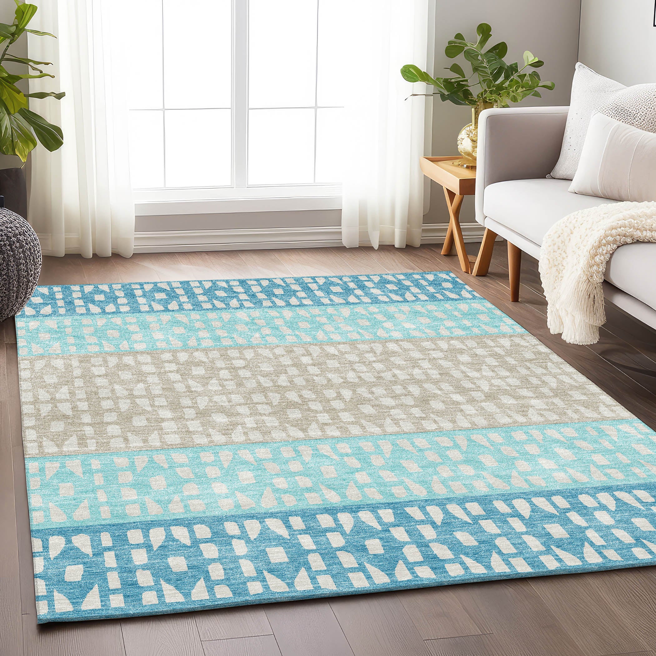 Florence Machine Washable Transitional Teal Rug 2'6" x 3'10" #shape_Rectangle
