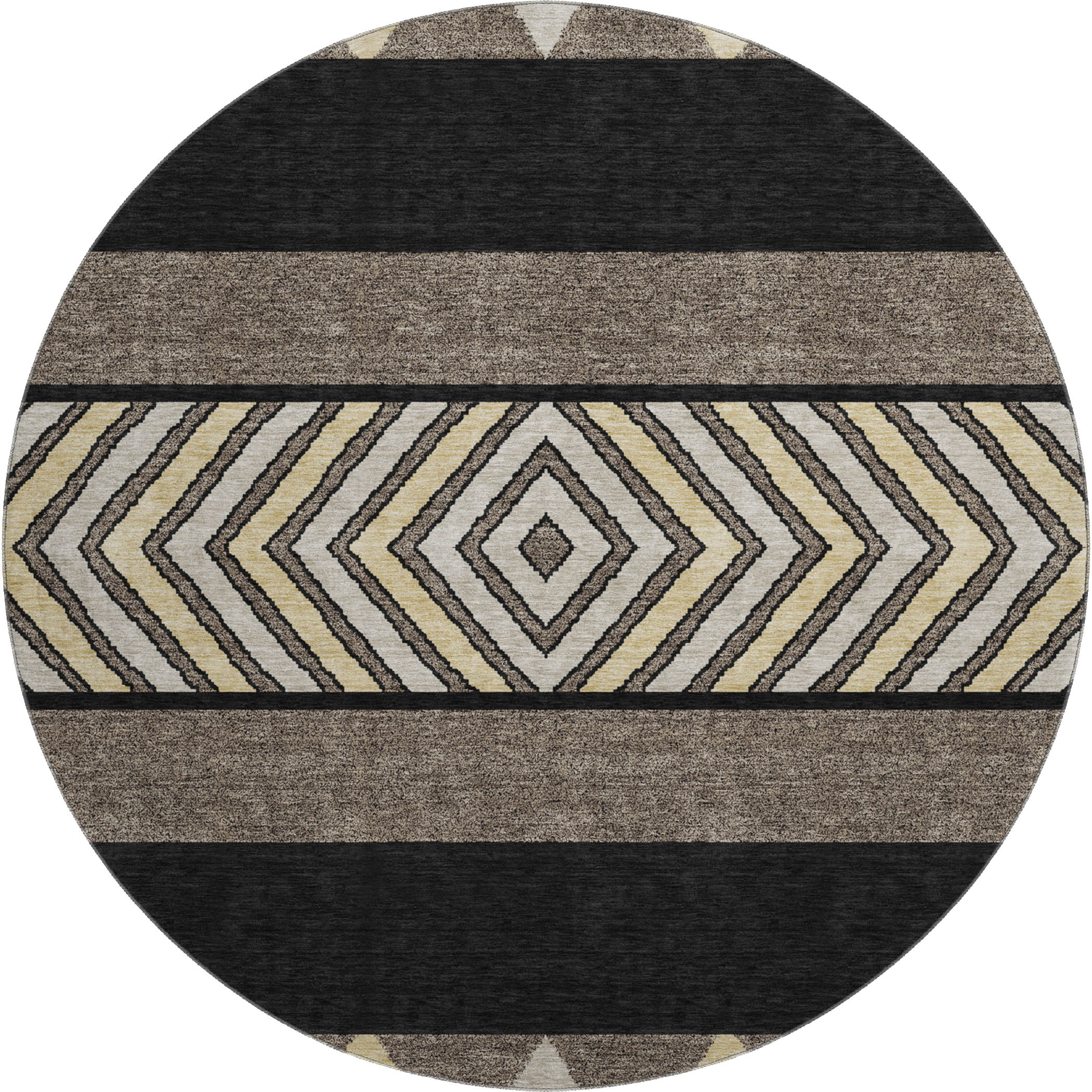 Kotor Machine Washable Transitional Black Rug 8' x 8' #shape_Round