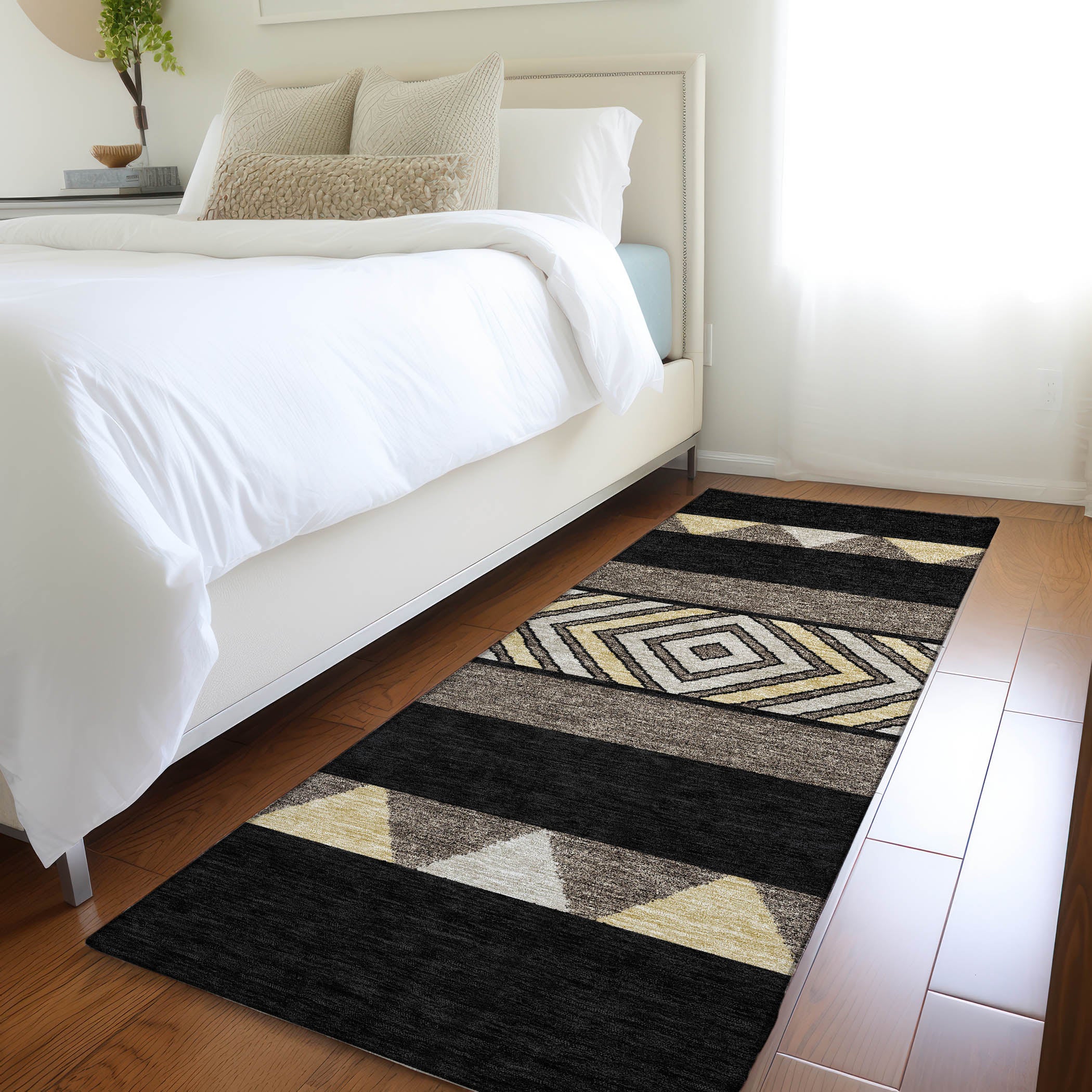Kotor Machine Washable Transitional Black Rug 2'3" x 7'6" #shape_Runner