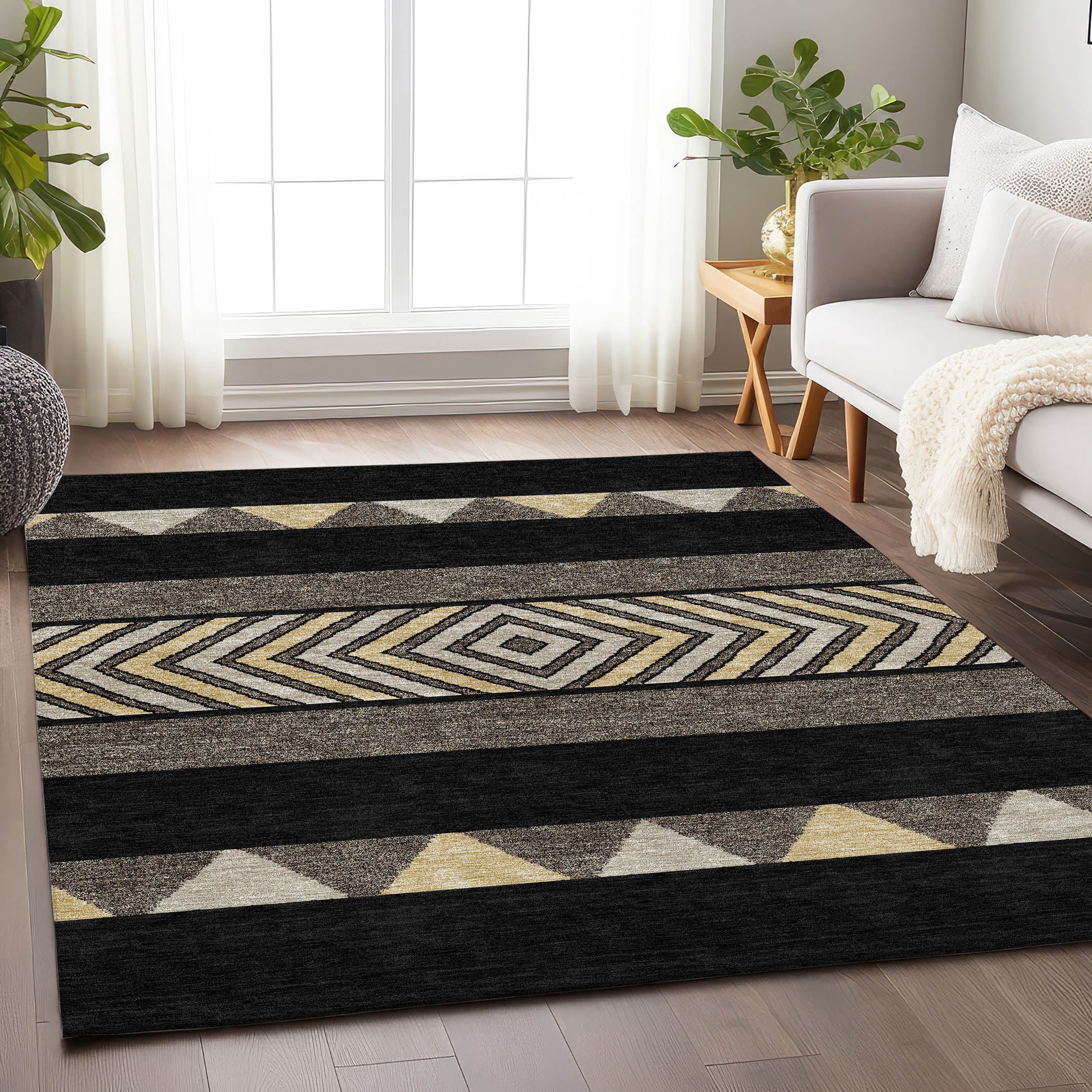 Kotor Machine Washable Transitional Black Rug 2'6" x 3'10" #shape_Rectangle